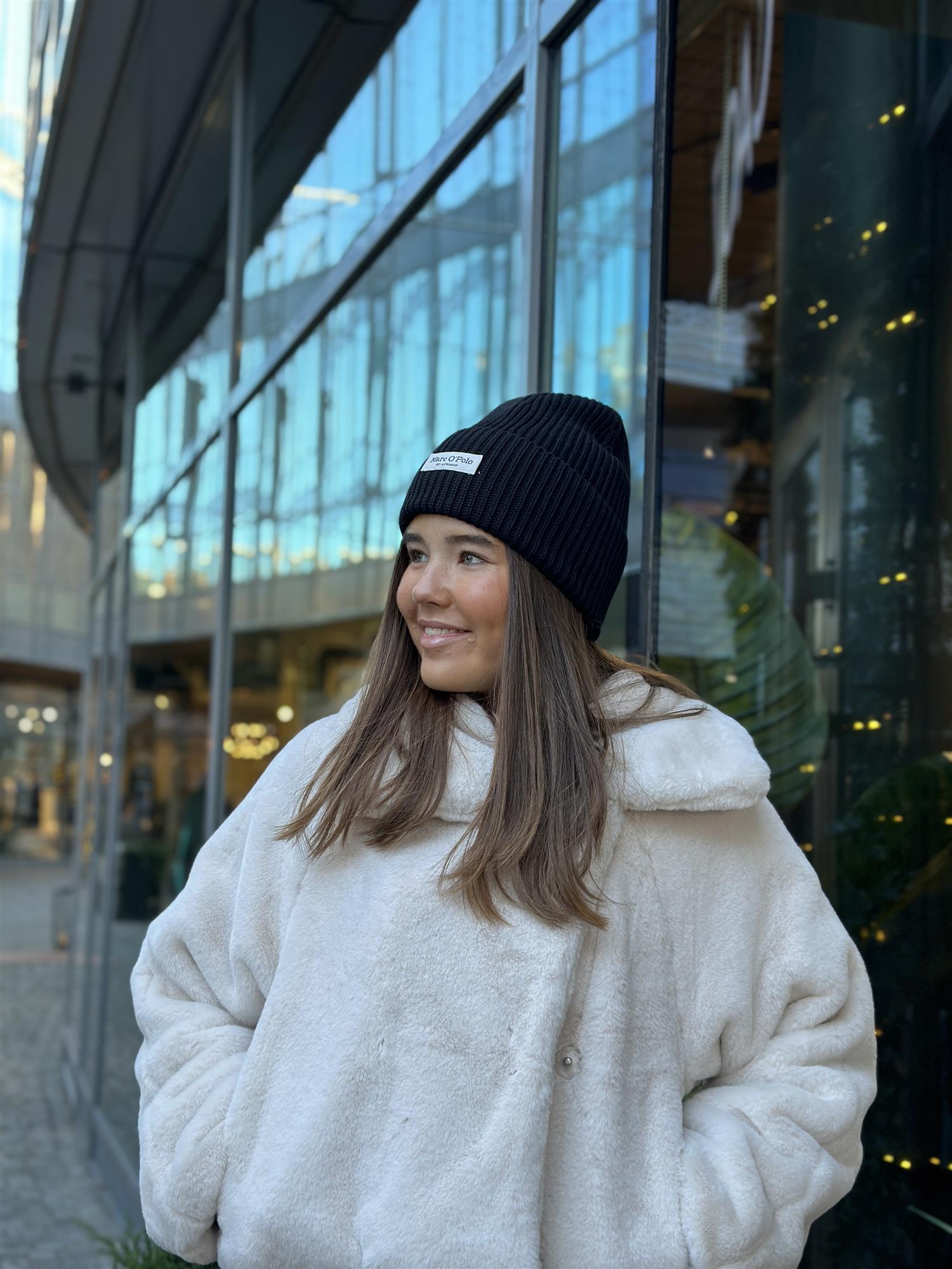 Beanie, knitted, fold-up, structured, Black