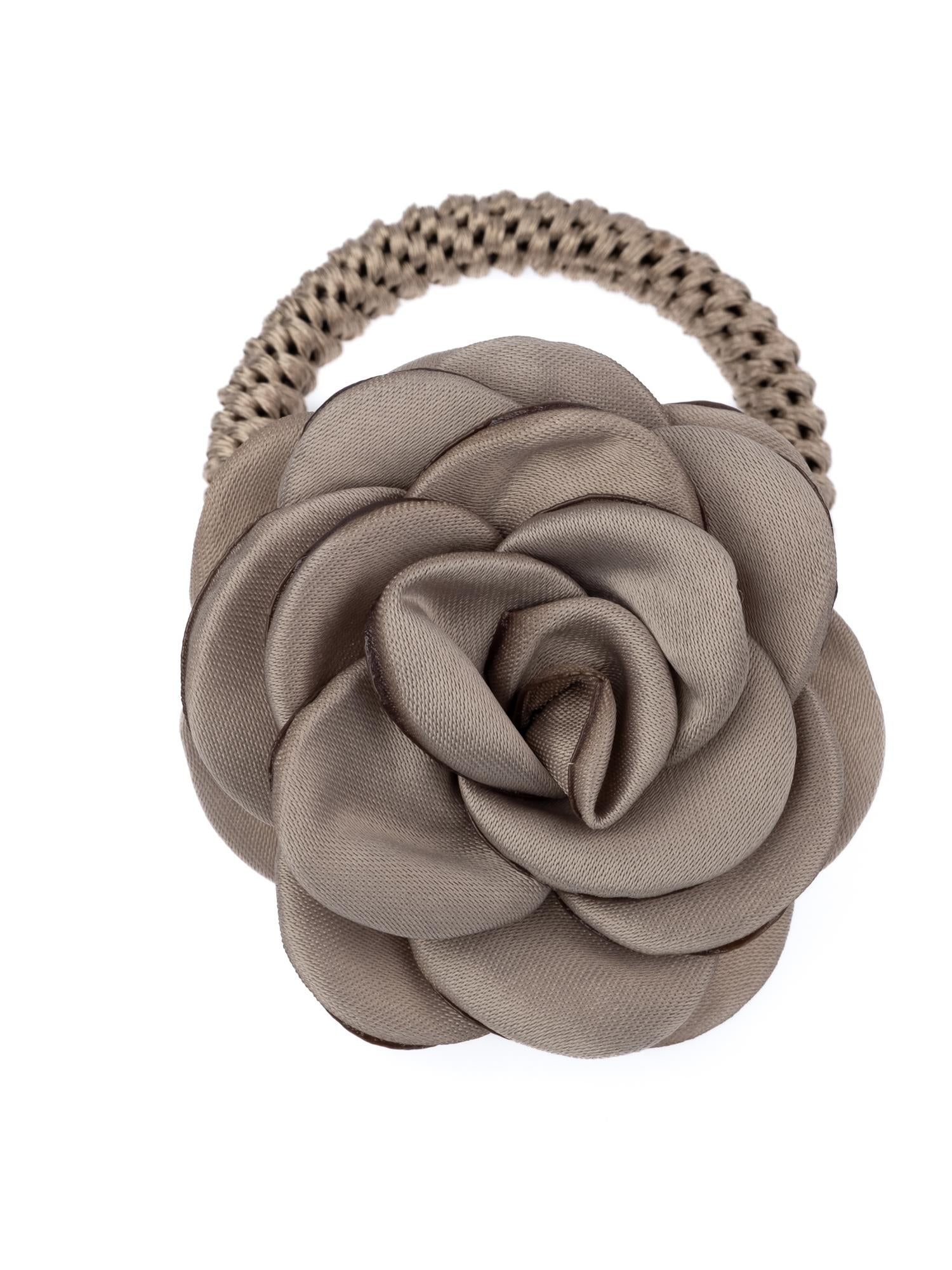 Satin Rose Hair Tie, Taupe