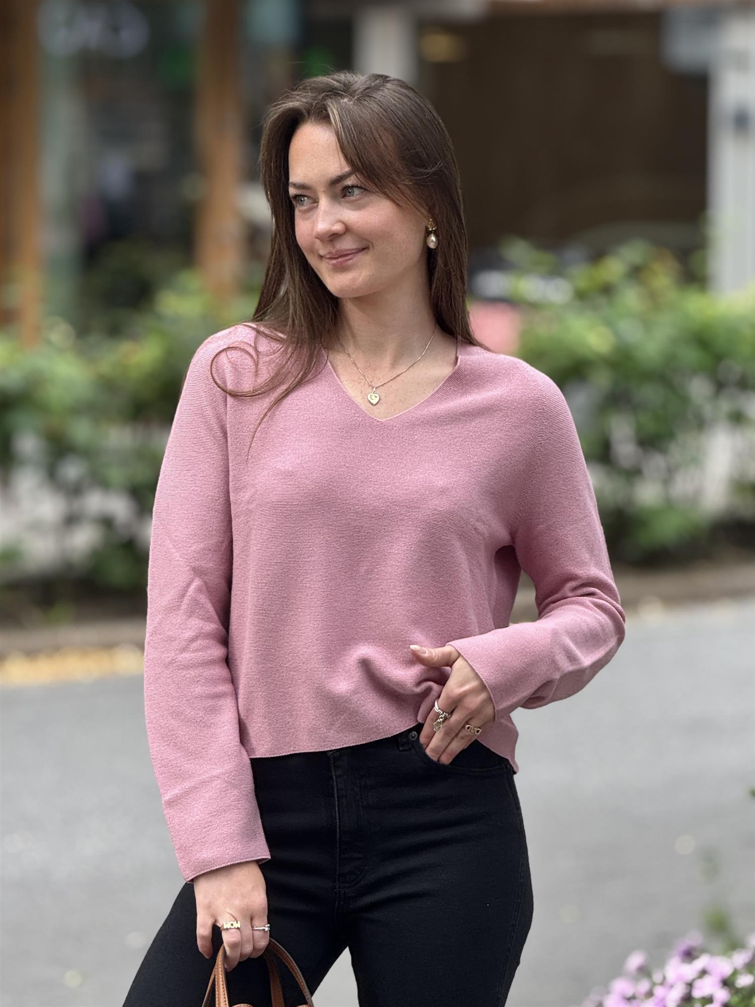 Pullover, V-Neck, Misty Rose
