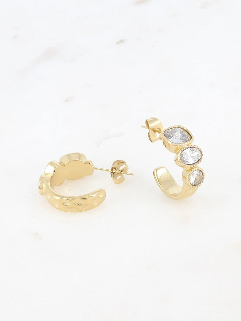 Earring, Crystal hoop, white