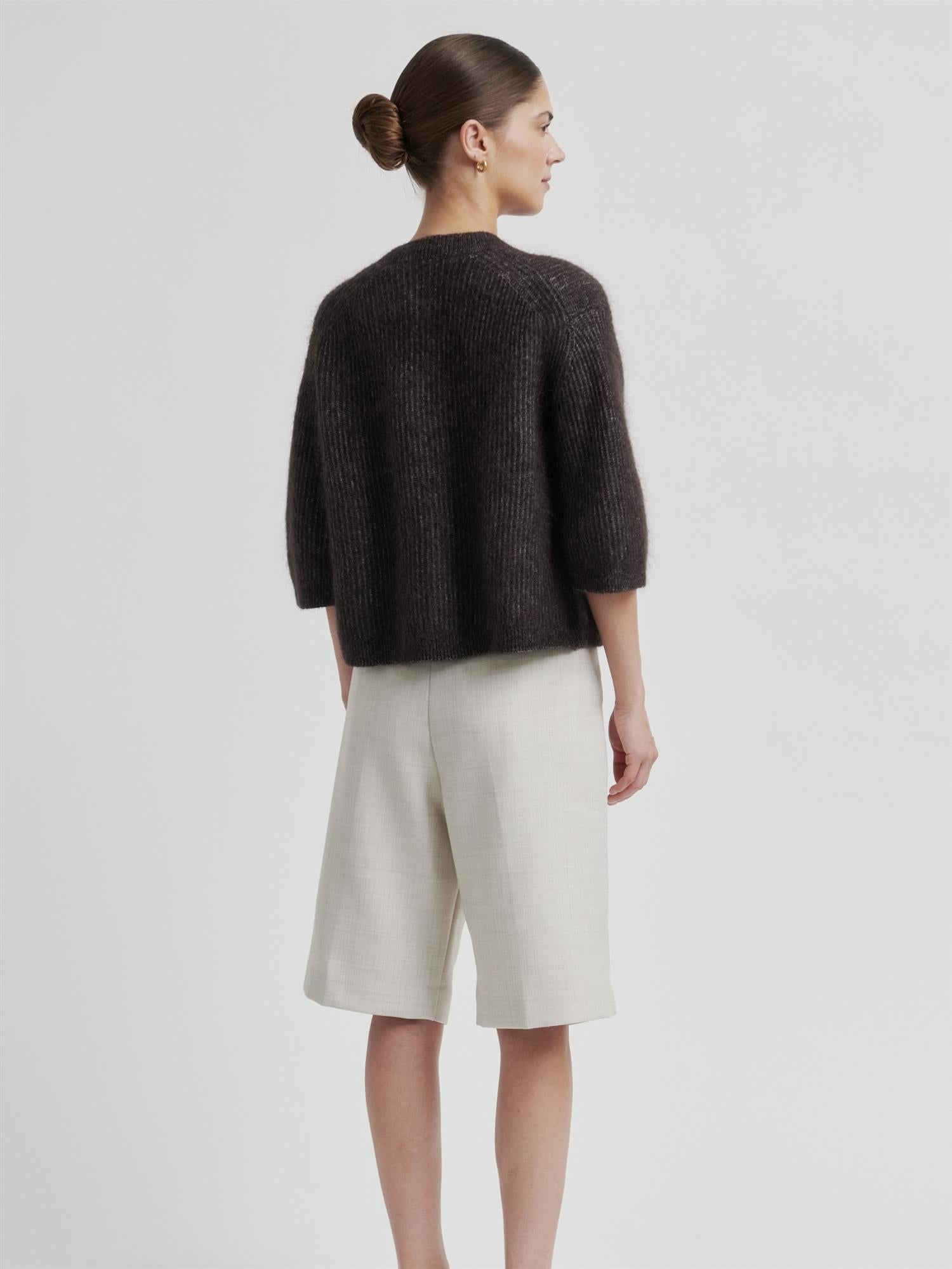 Andrea Knit Rib Cardigan, Dark Brown