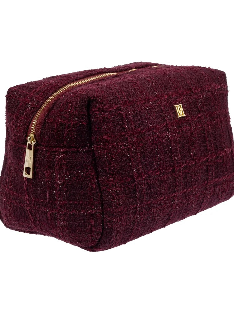 Tweed Make-Up Pouch Large, Burgunder