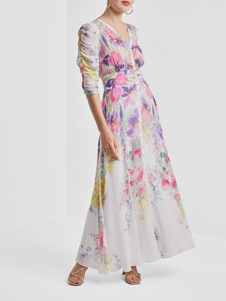 Dotted Georgette Button-Down Dress