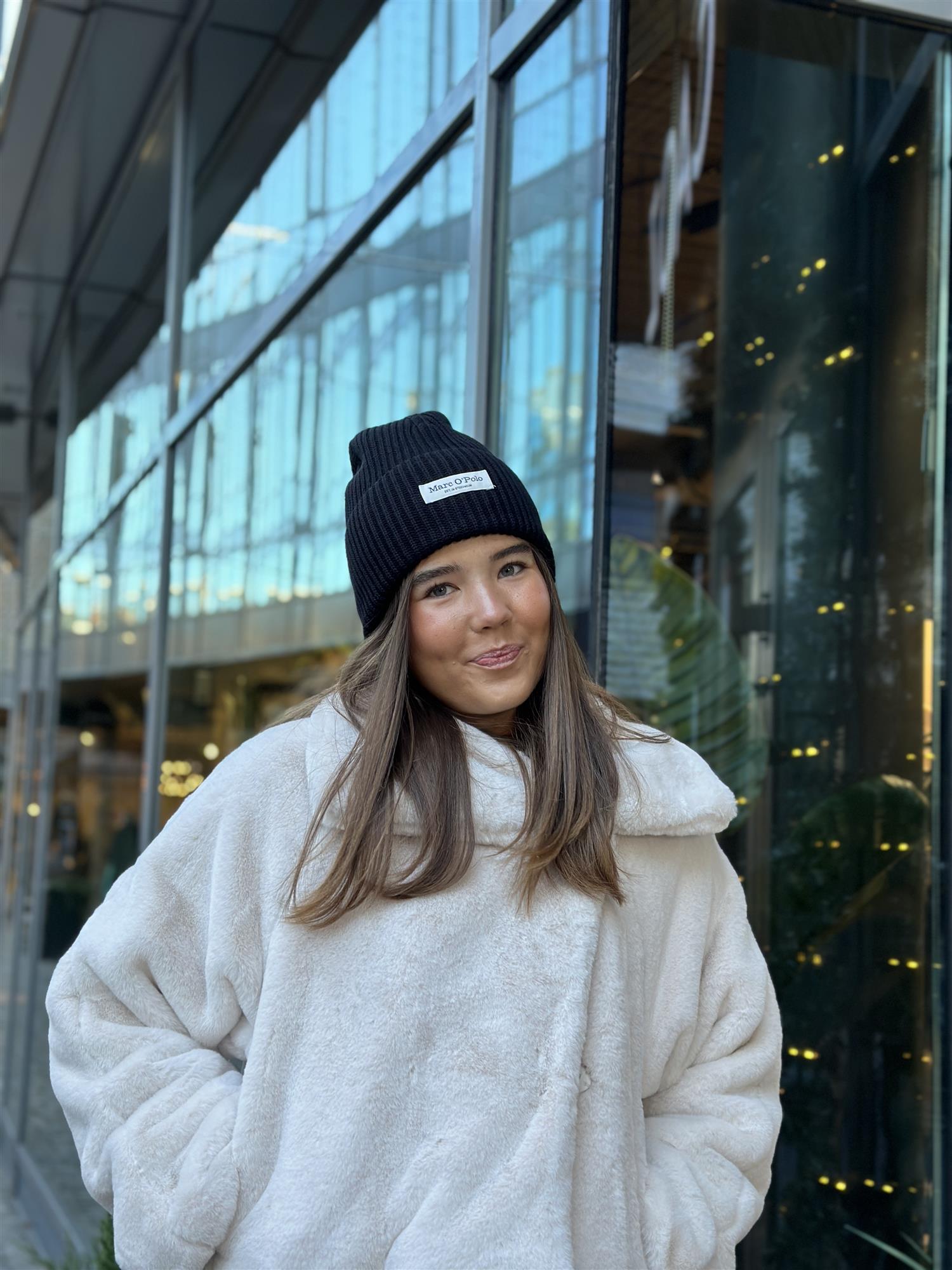 Beanie, knitted, fold-up, structured, Black