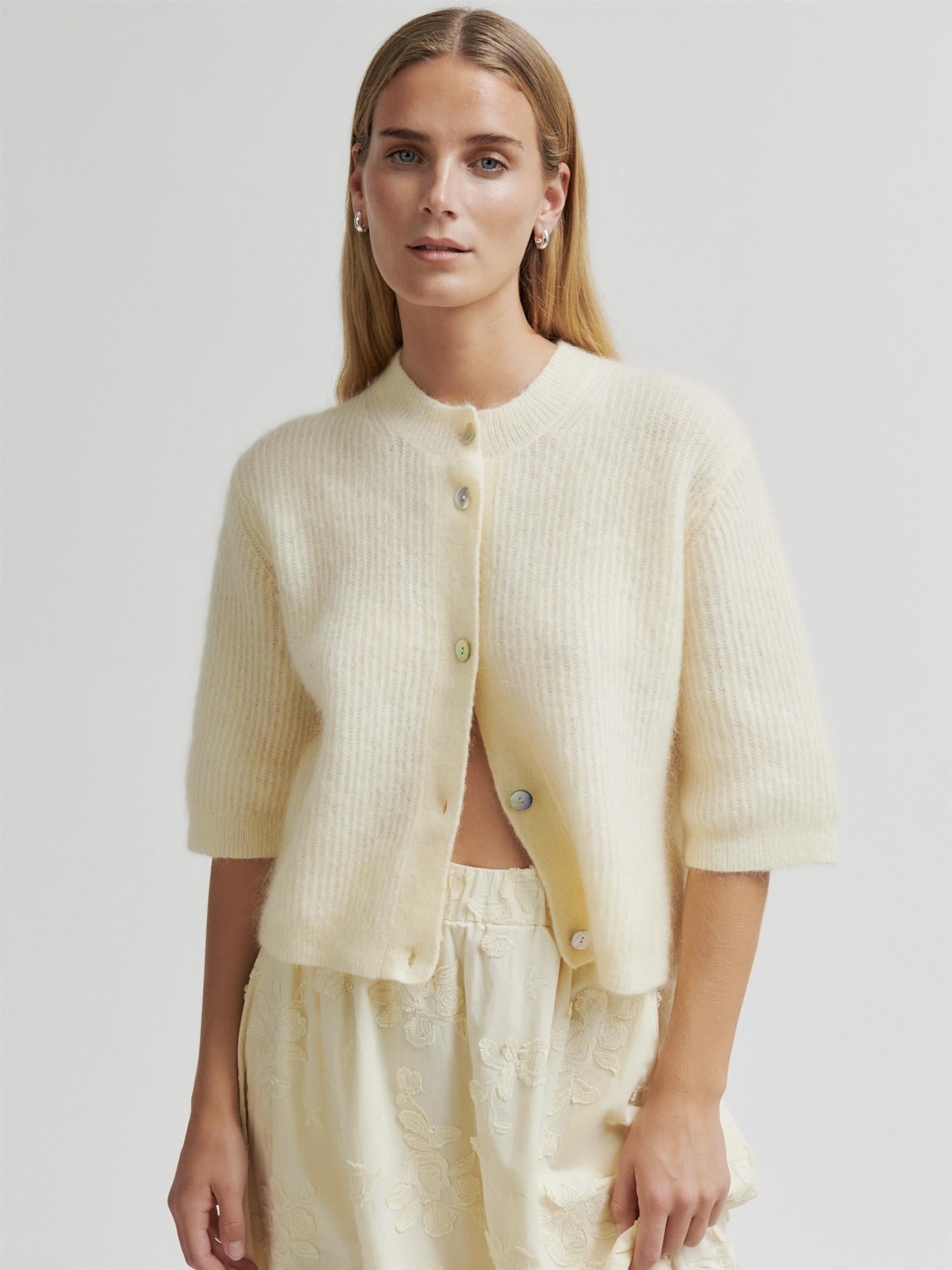 Andrea Knit Rib Cardigan, Yellow