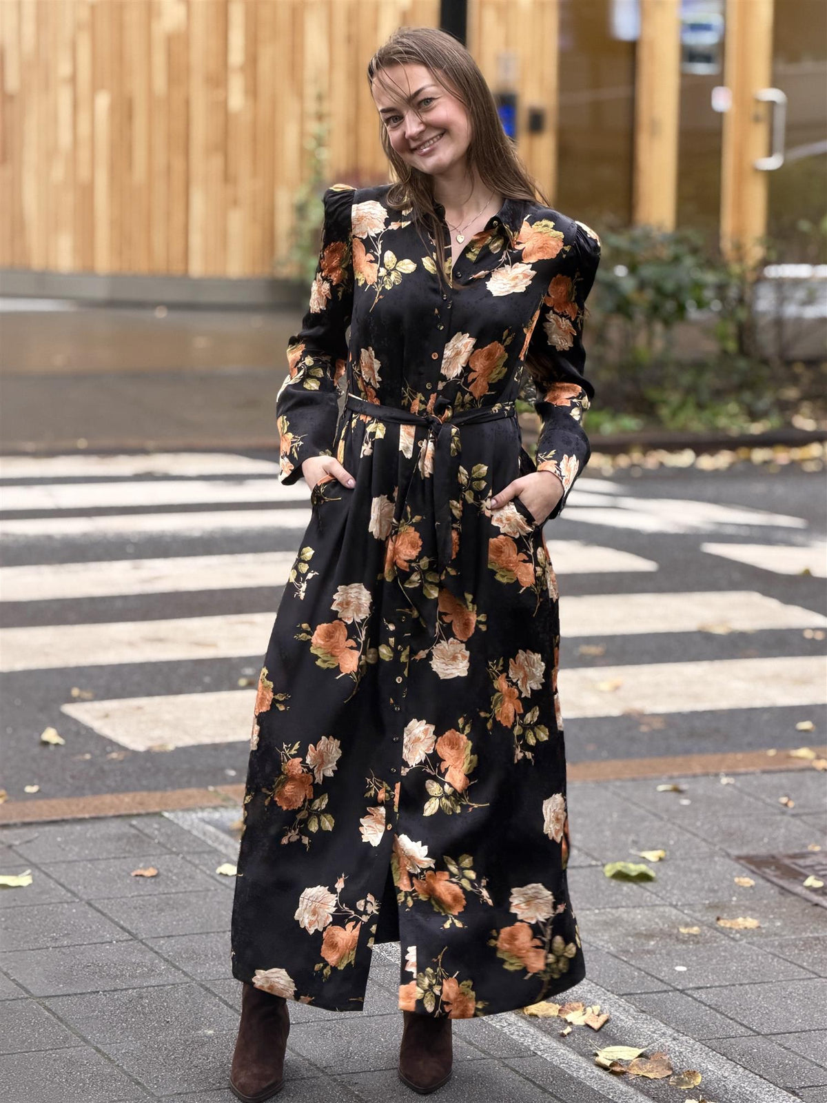 Jacquard Tieband Dress, Midnight Roses
