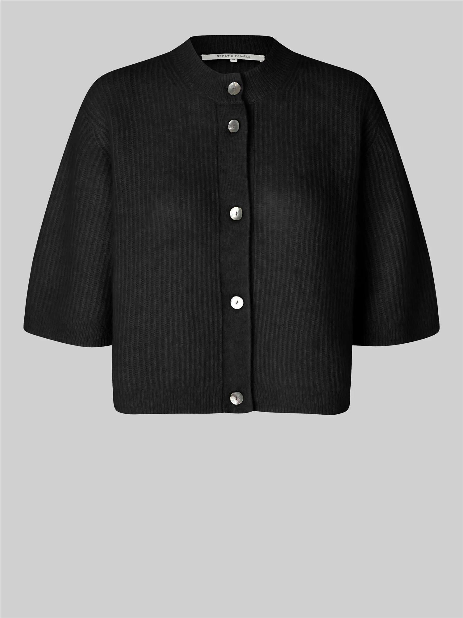 Andrea Knit Rib Cardigan, Black