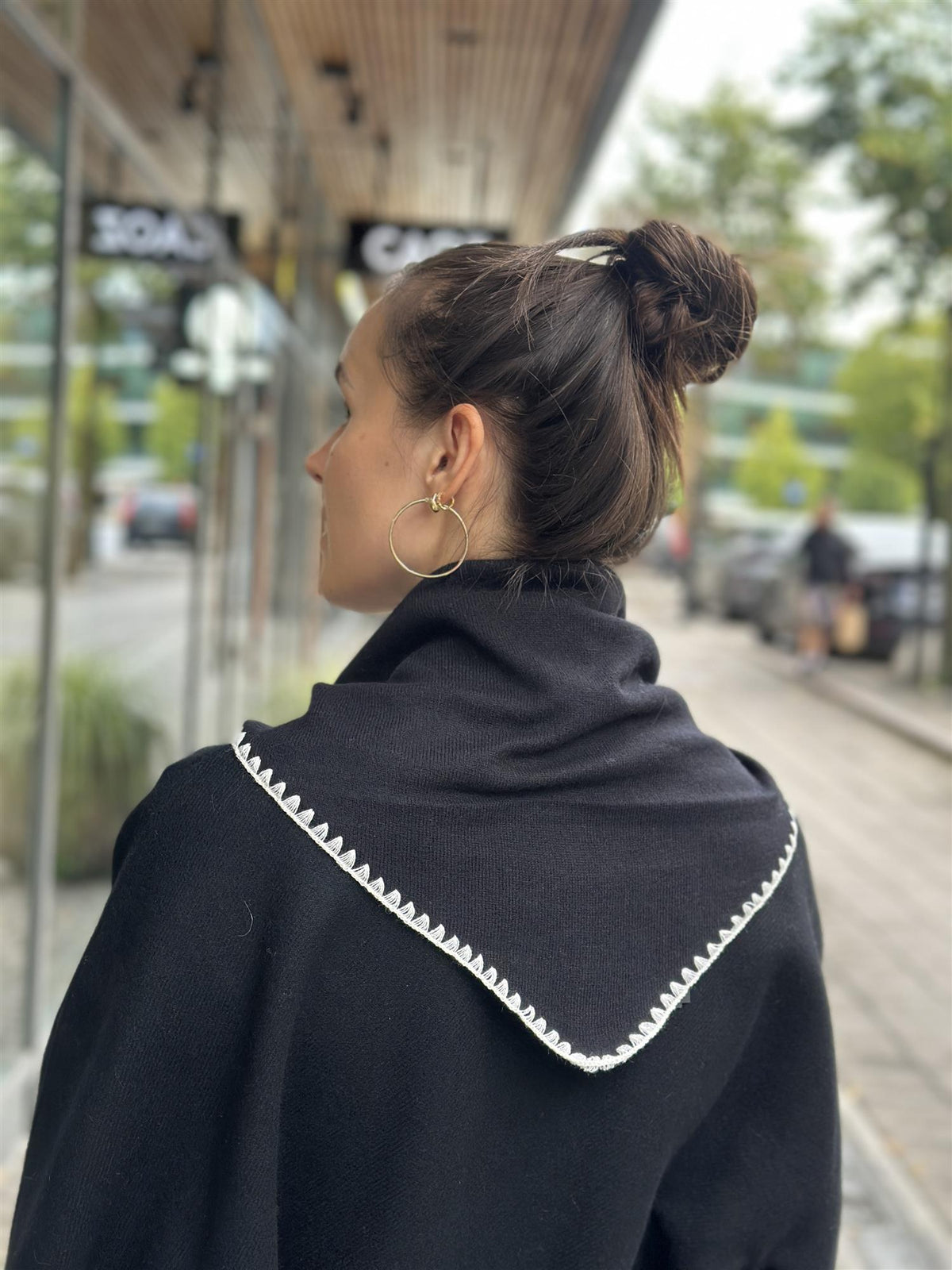 Mina Stitched Merino Scarf, Black