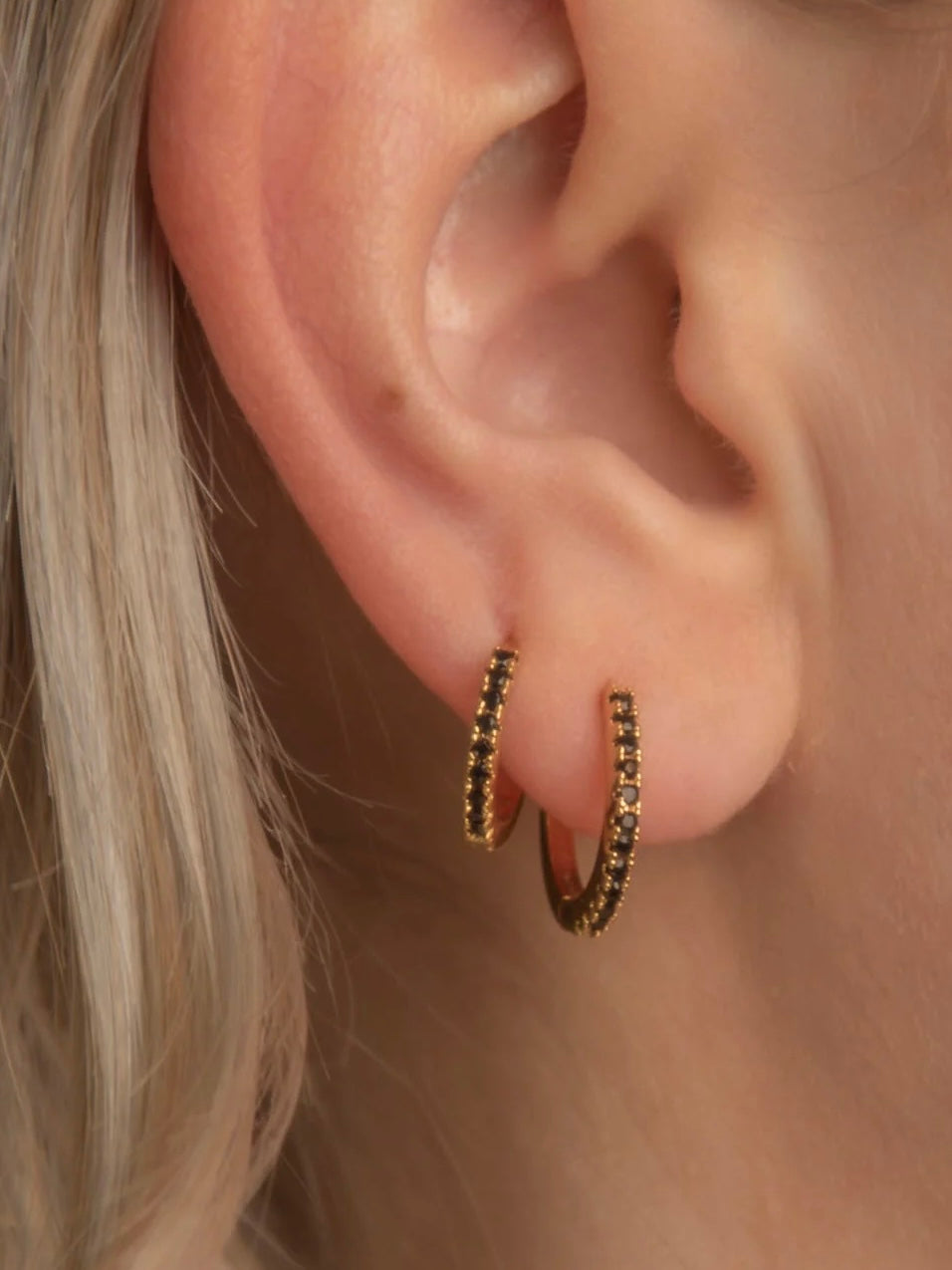 Earring, Medium Hoops, Black