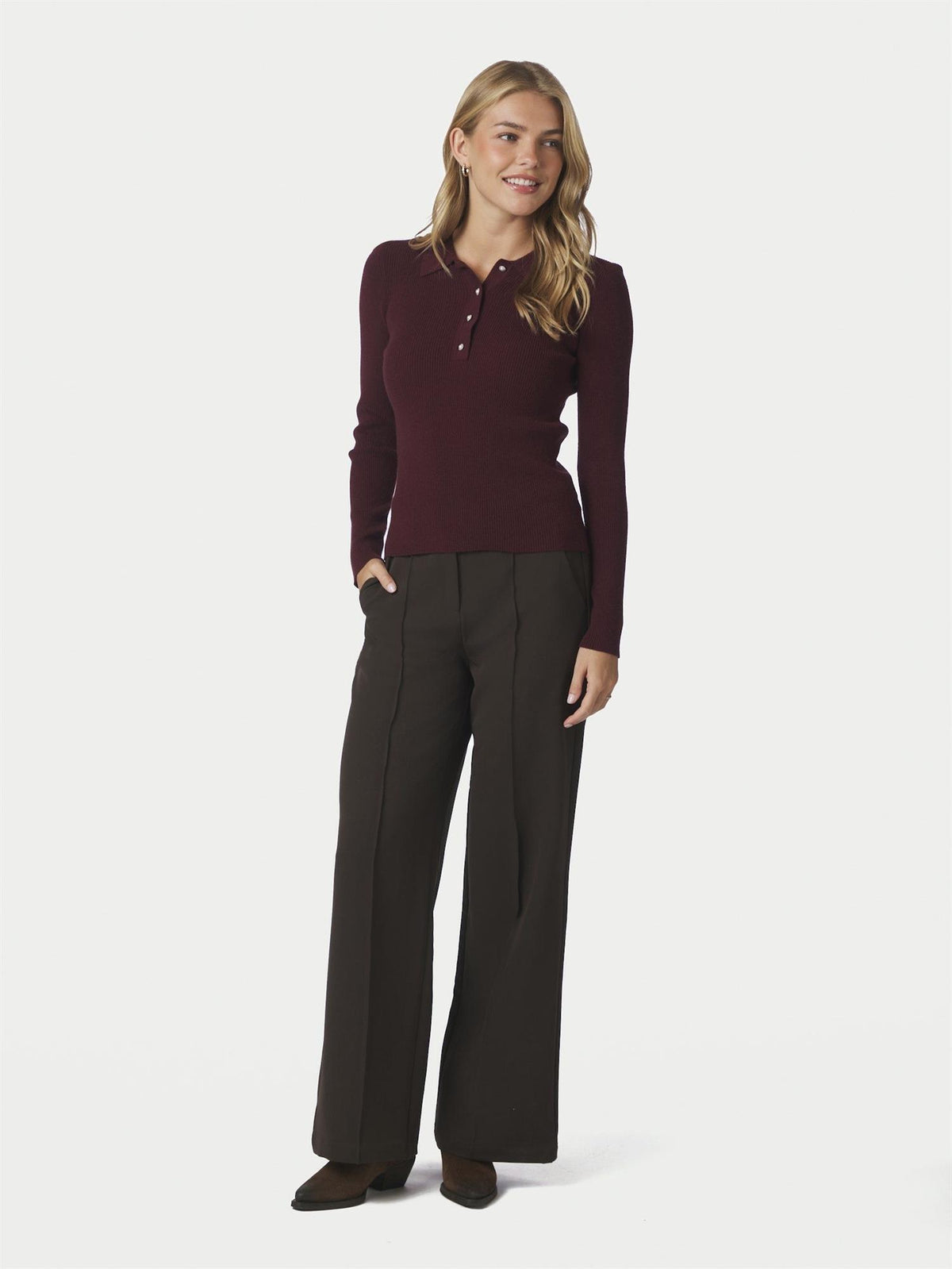 Panama Knit Blouse, Burgunder