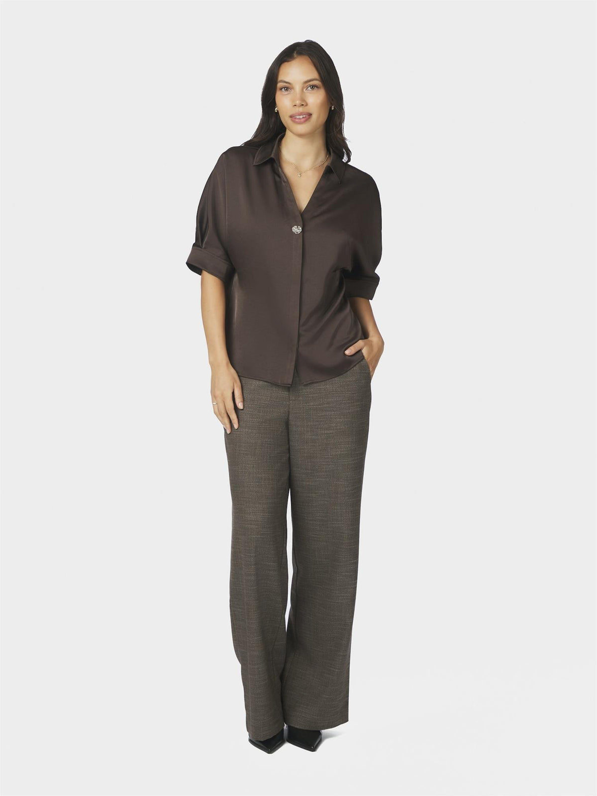 Carm Heavy Sateen Shirt, Dark Brown