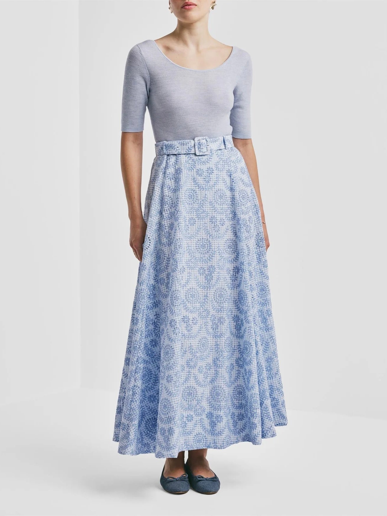 Checks Maxi Skirt, Light Blue