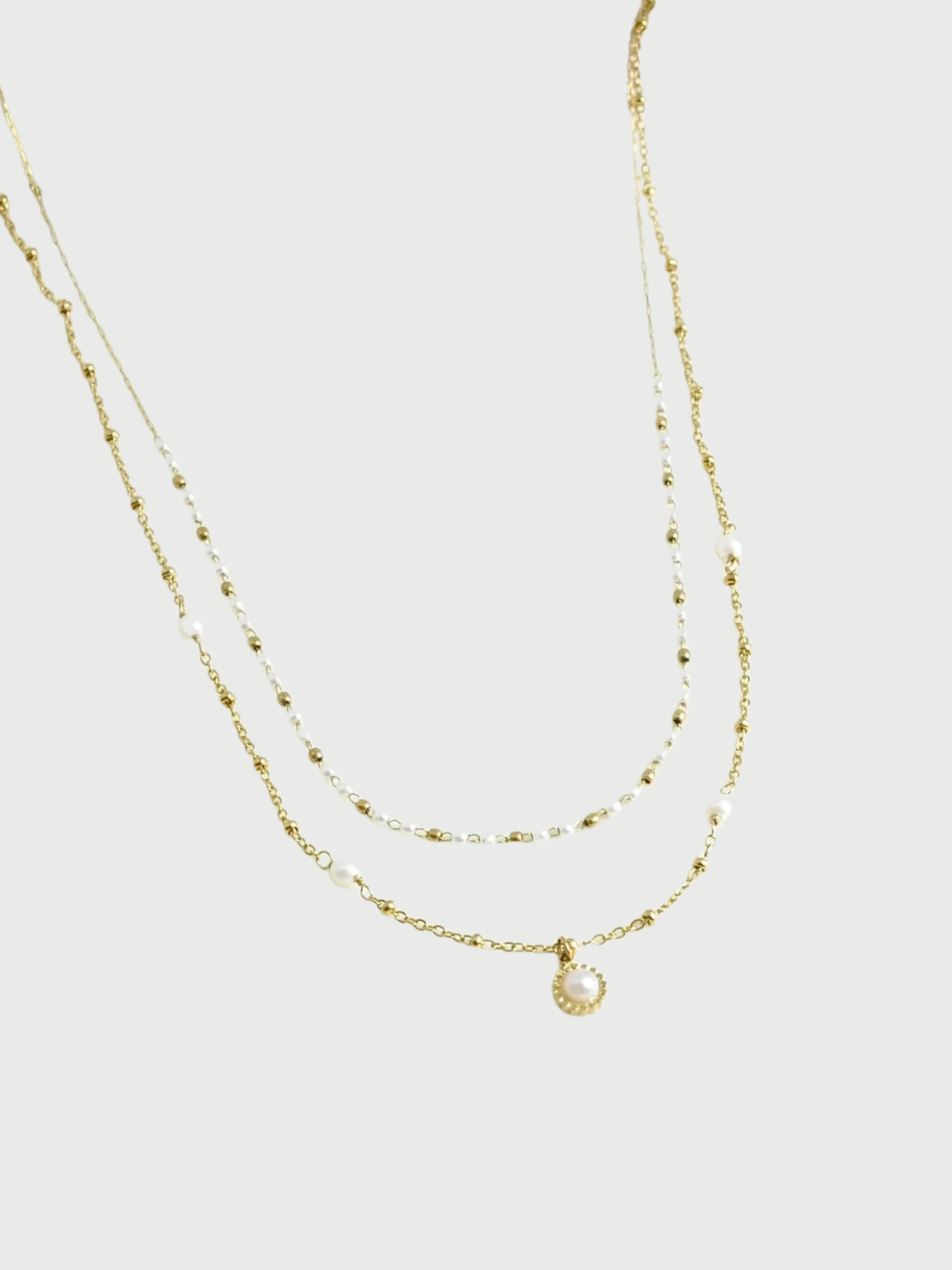 Necklace, double-layer, Faux Pearls, White