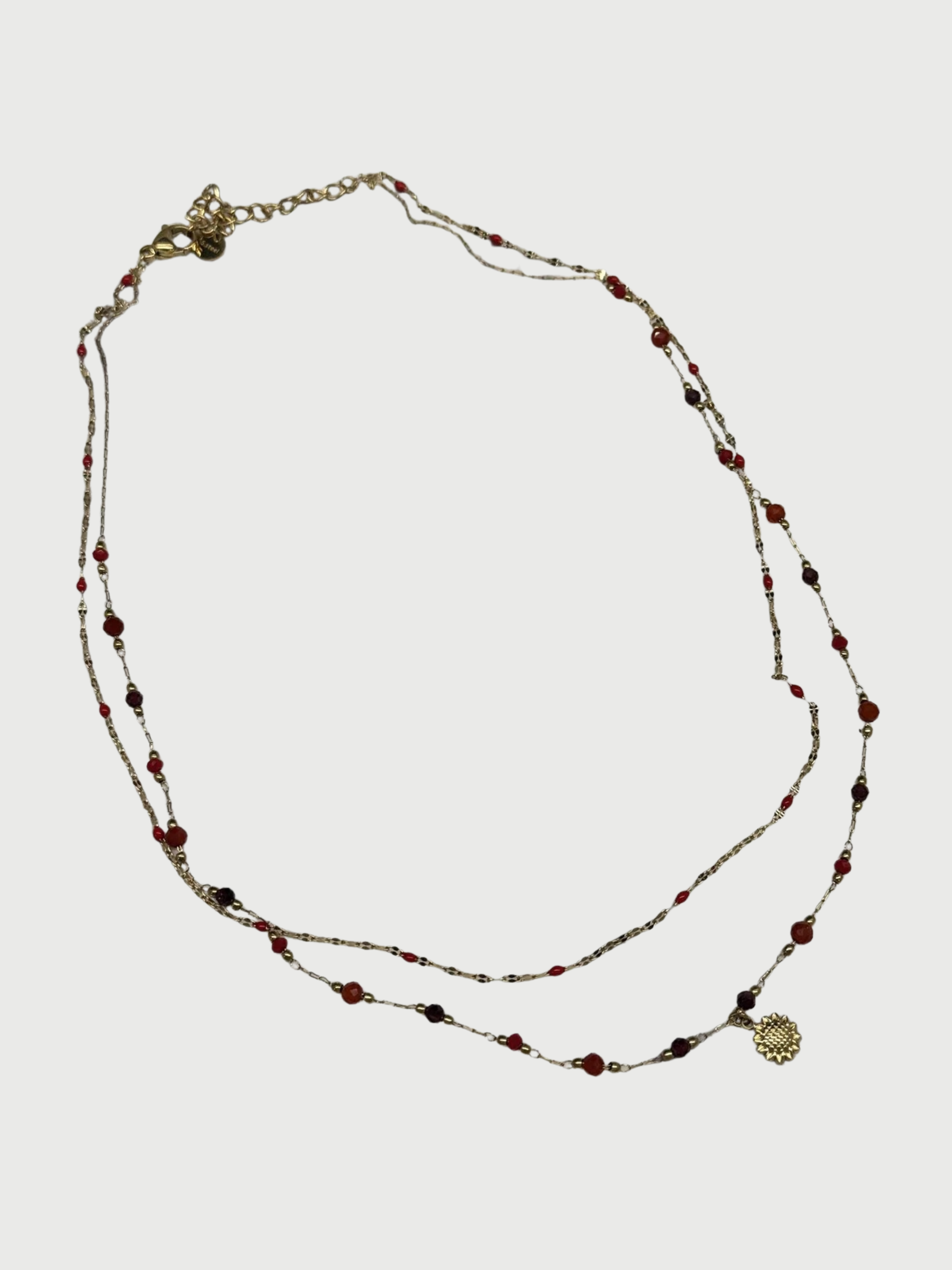 Necklace, natural stones, glass beads, Red