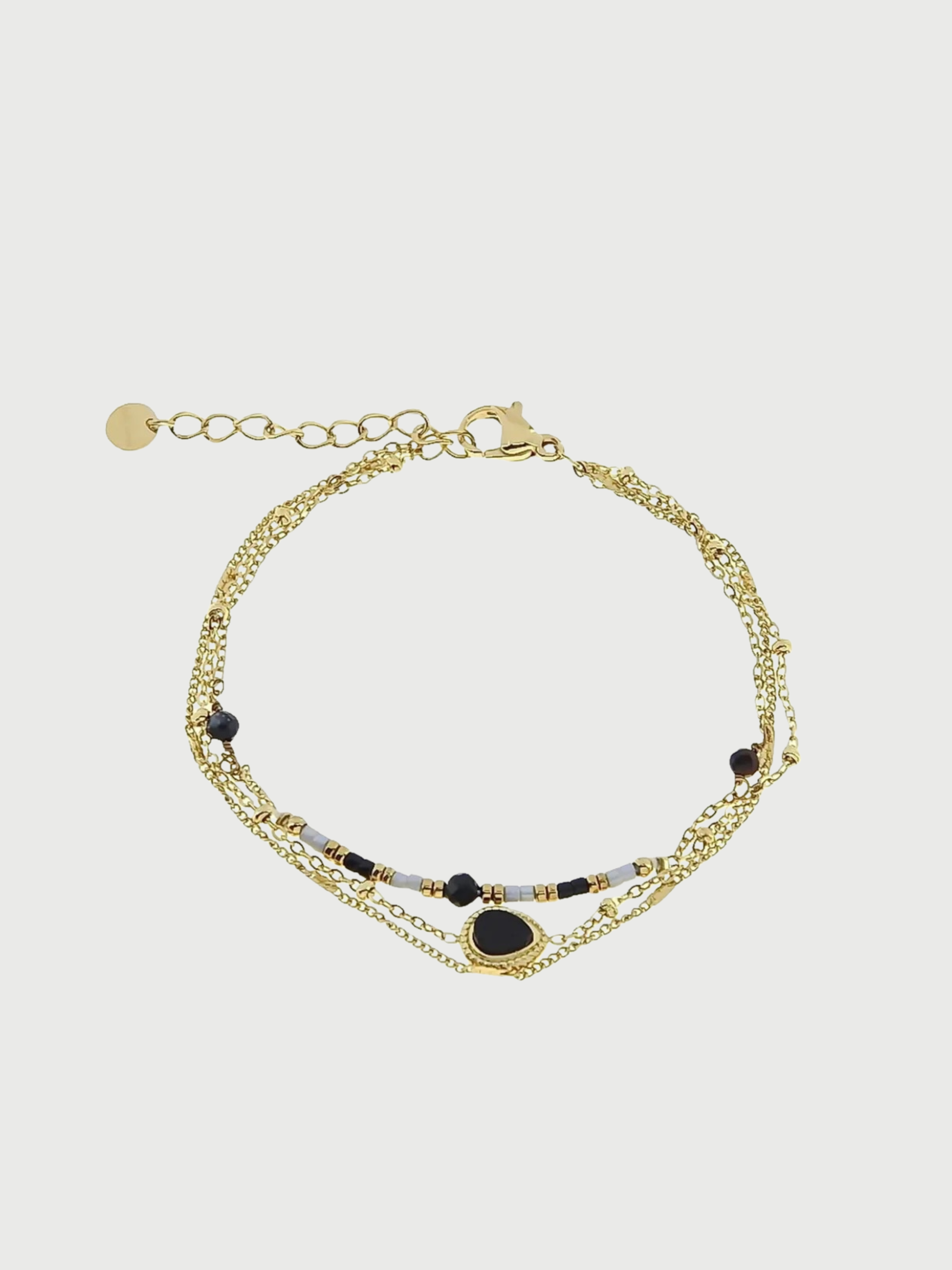Bracelet, 3 row, natural stones, Black