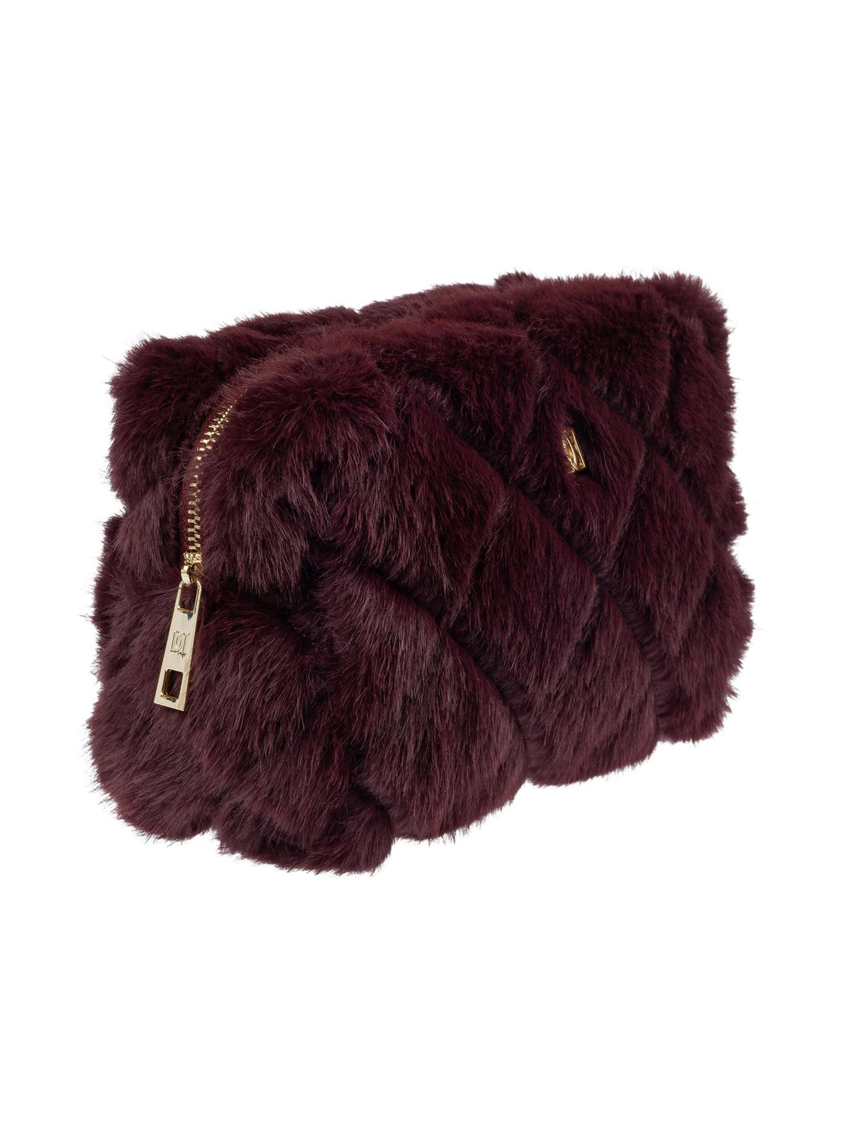 Faux Fur Quilted Make-Up Pouch Small, Bordeaux
