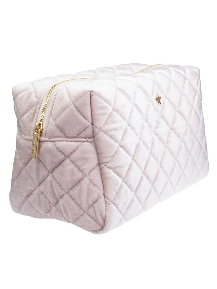 Velvet Square Quilted Make-Up Pouch Large, Pale Rose