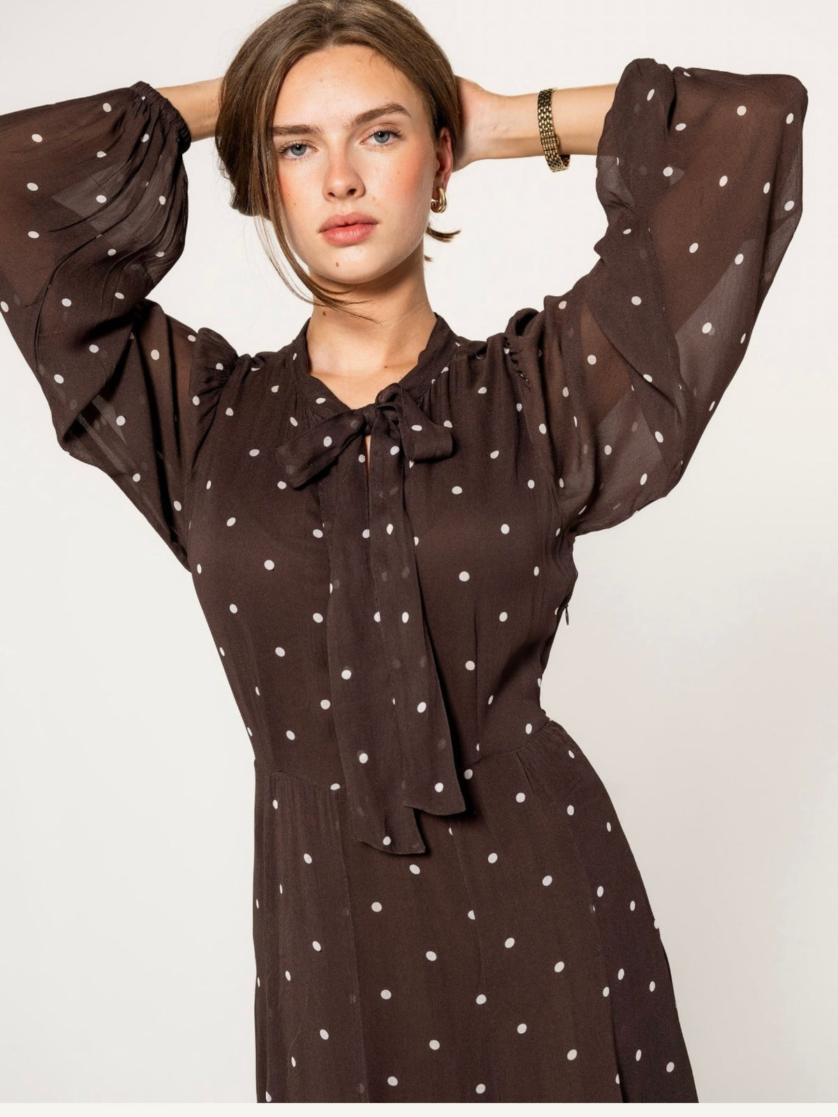 Daniella Dress French Dot, Brown