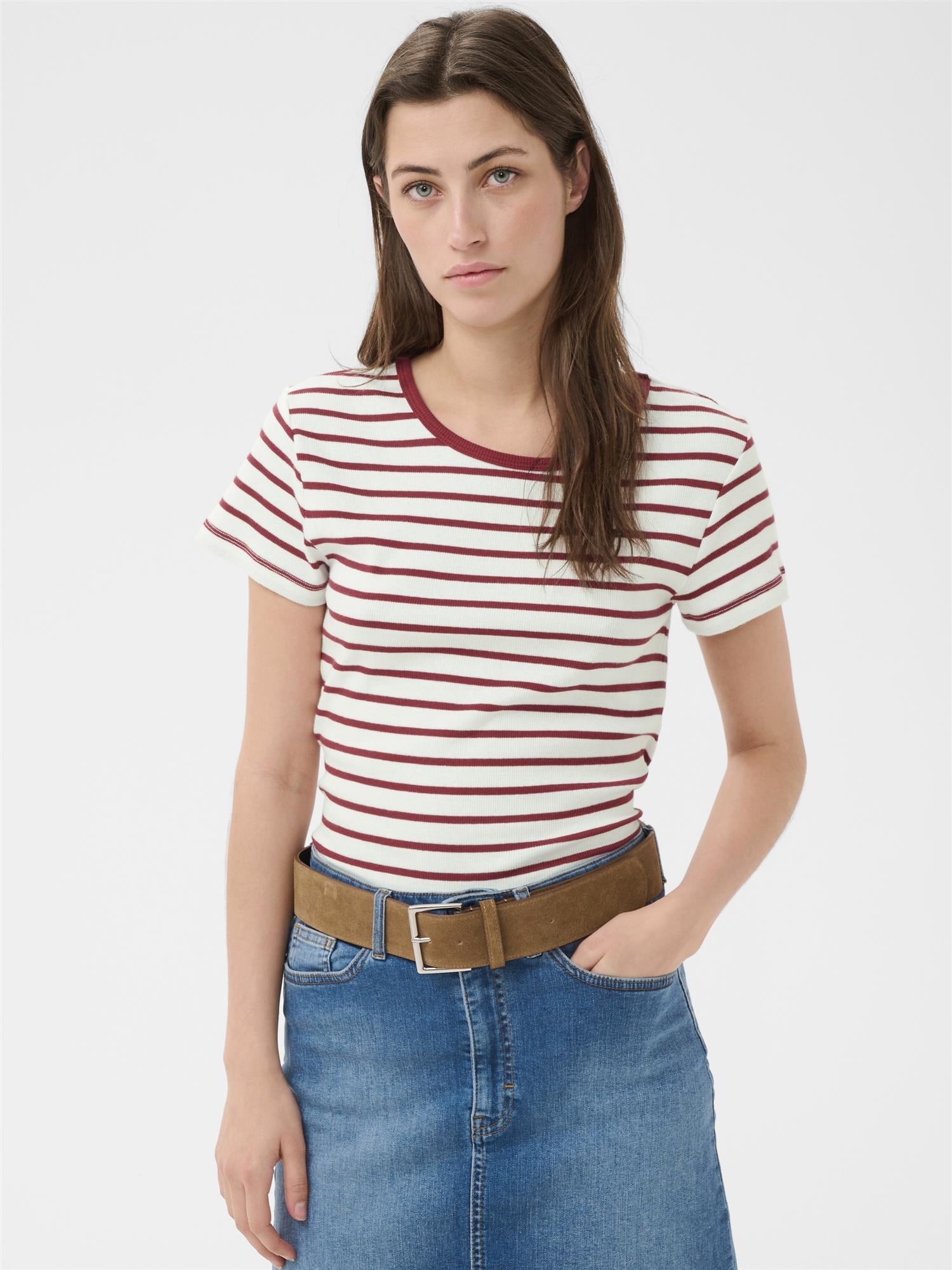Rochelle PW T-Shirt, Burgunder stripe