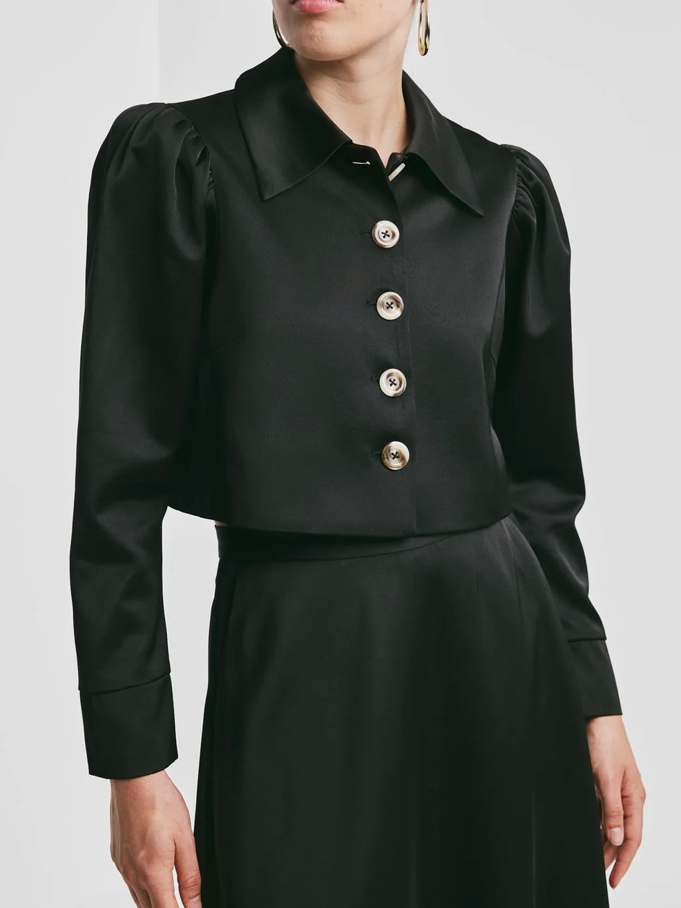 Tailored Satin Jacket, Black