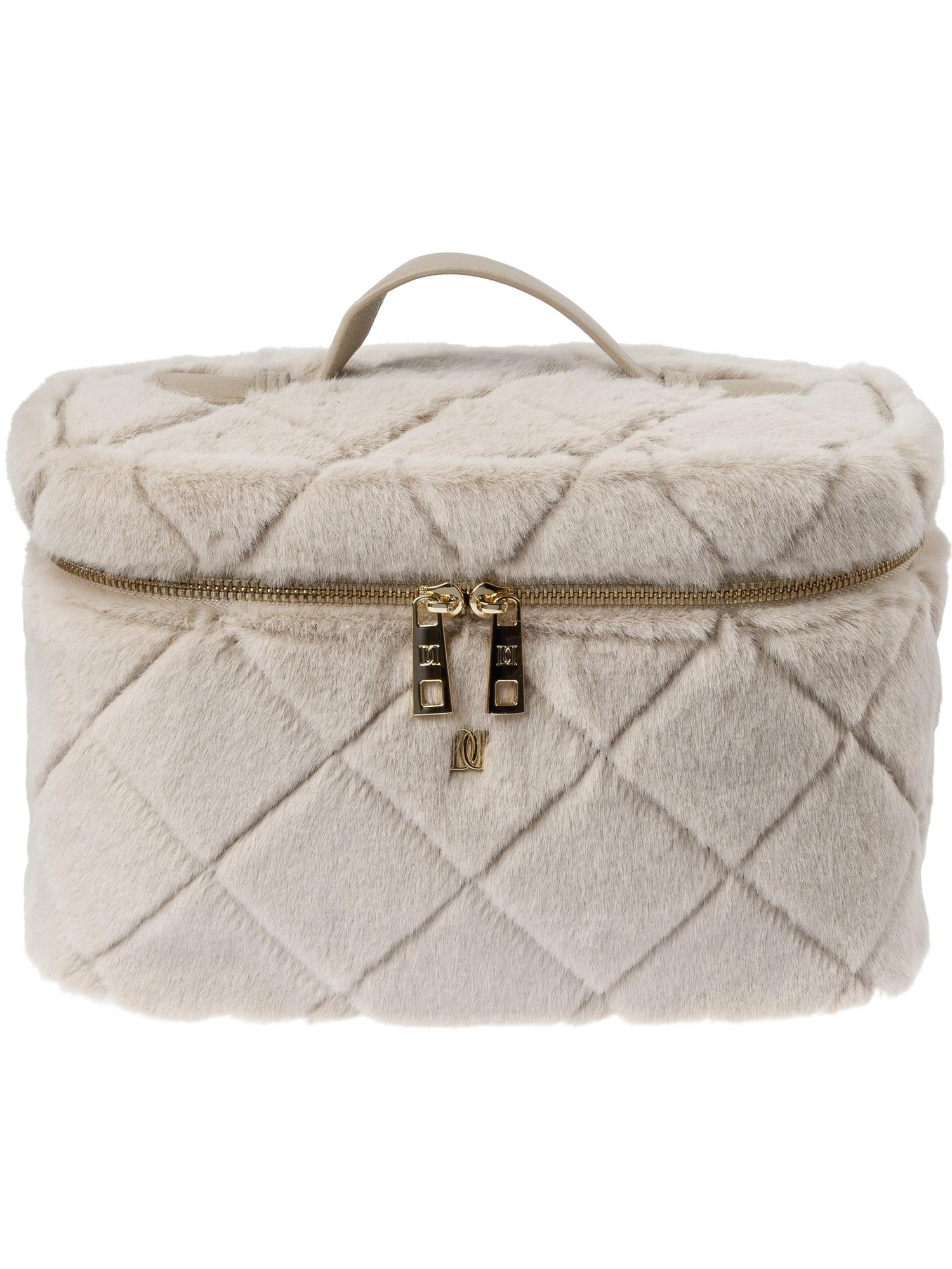 Faux Fur Quilted Vanity Bag Large, Sand