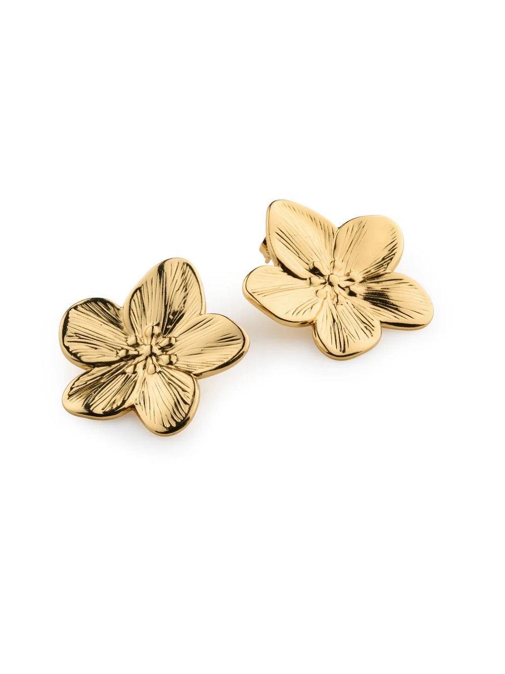 Maebry - Statement Flower Stud Earrings Gold Stainless Steel - Gold