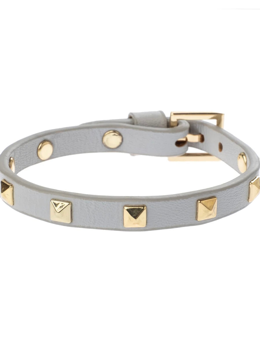 Leather Stud Bracelet Mini, Light grey
