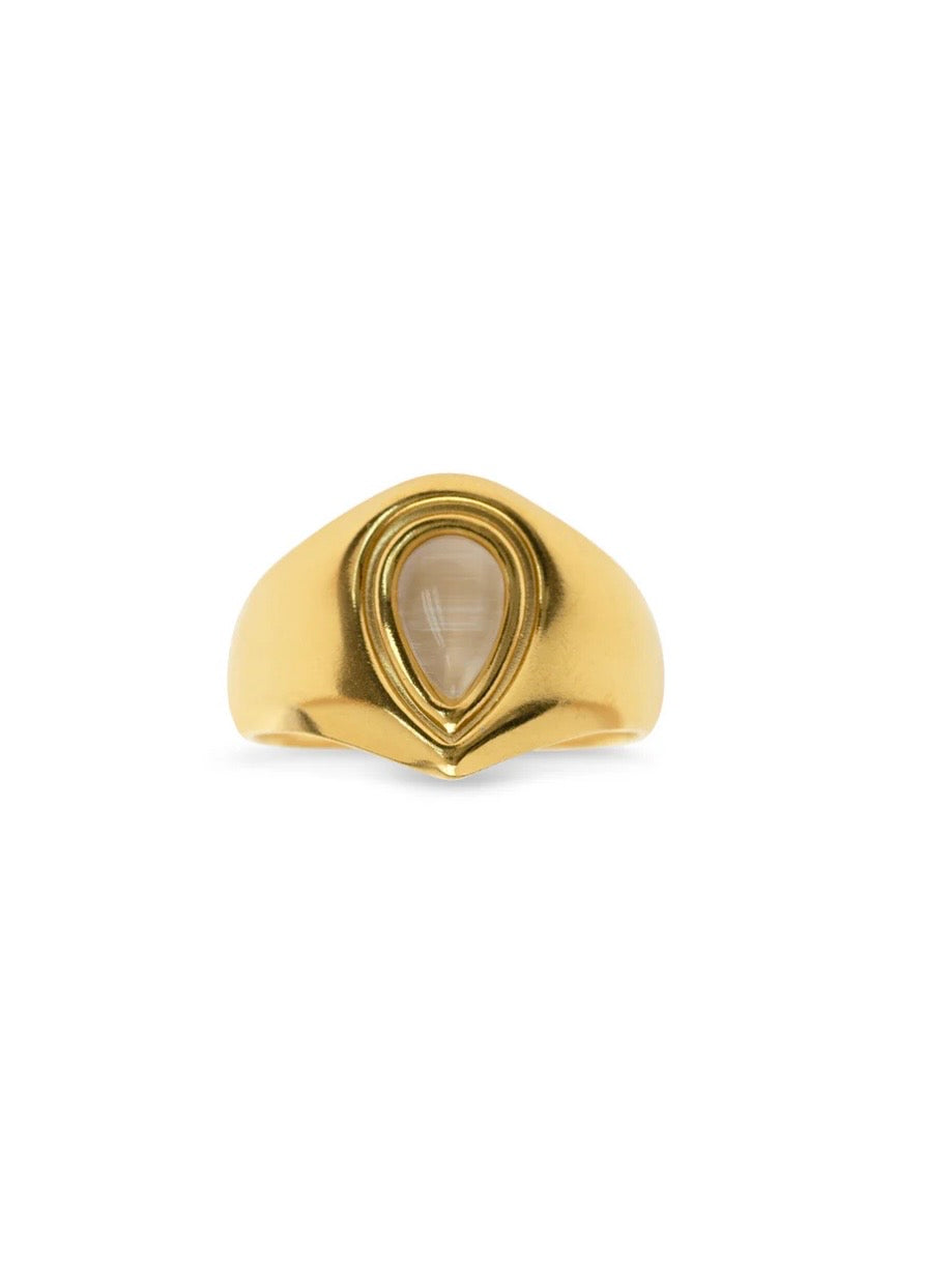 Malou - Stone Ring Stainless Steel - Gold