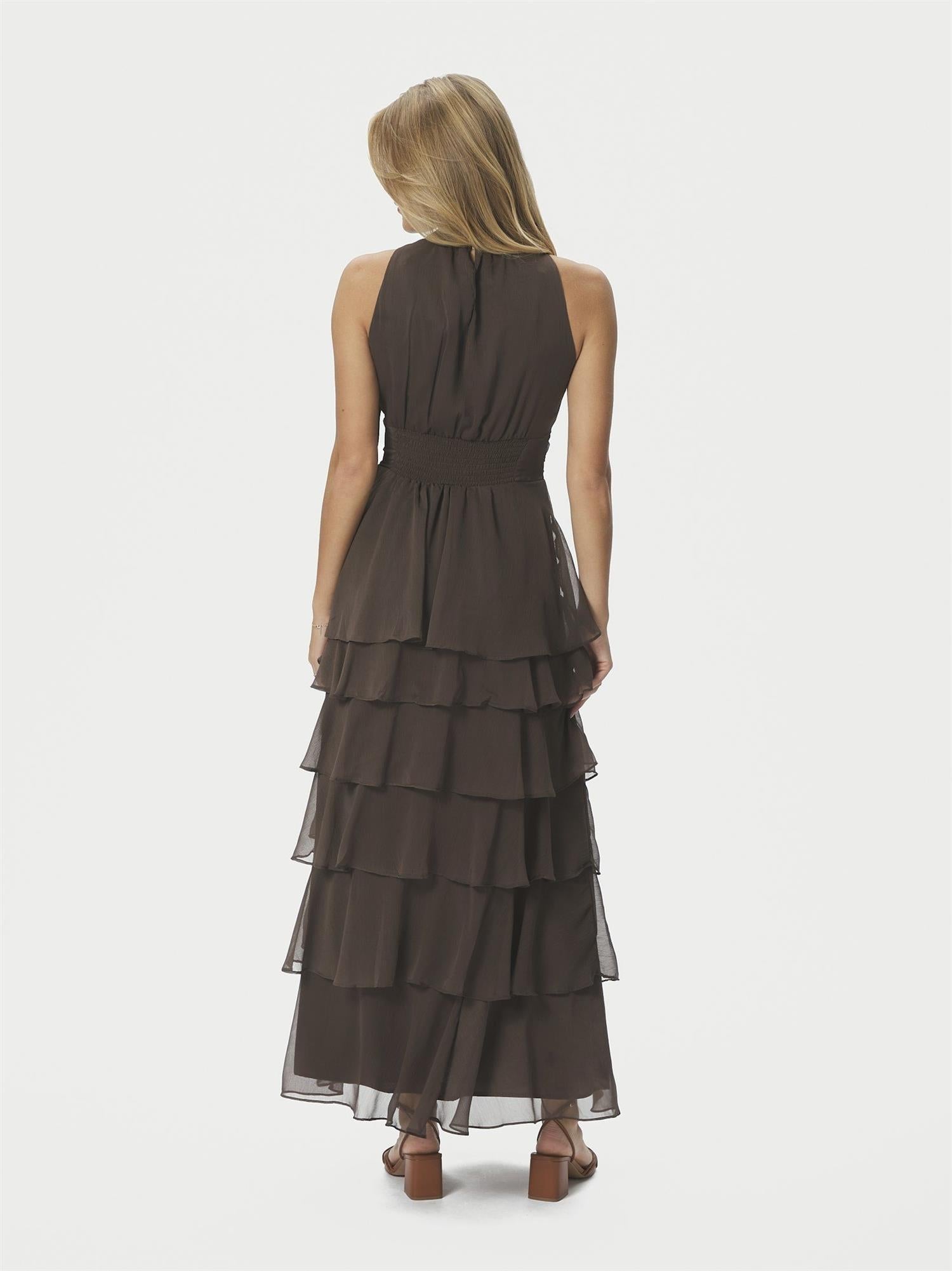 Marli Solid Chiffon Dress, Brown