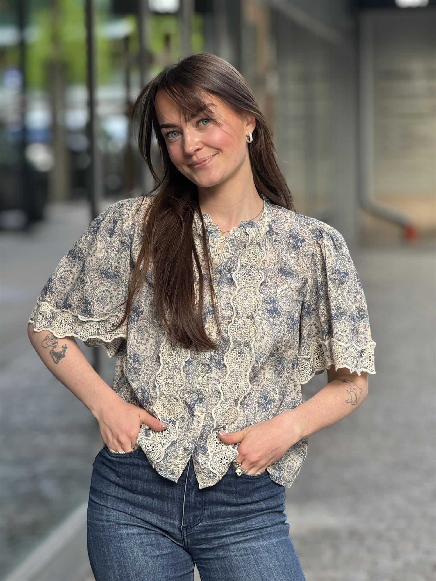 Cotton Slub Blouse, Blue Paisley