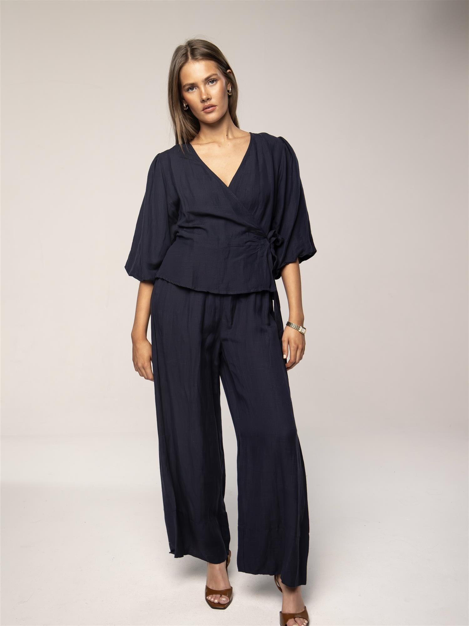 Nelli Wrap Top, Sailing Blue Linen