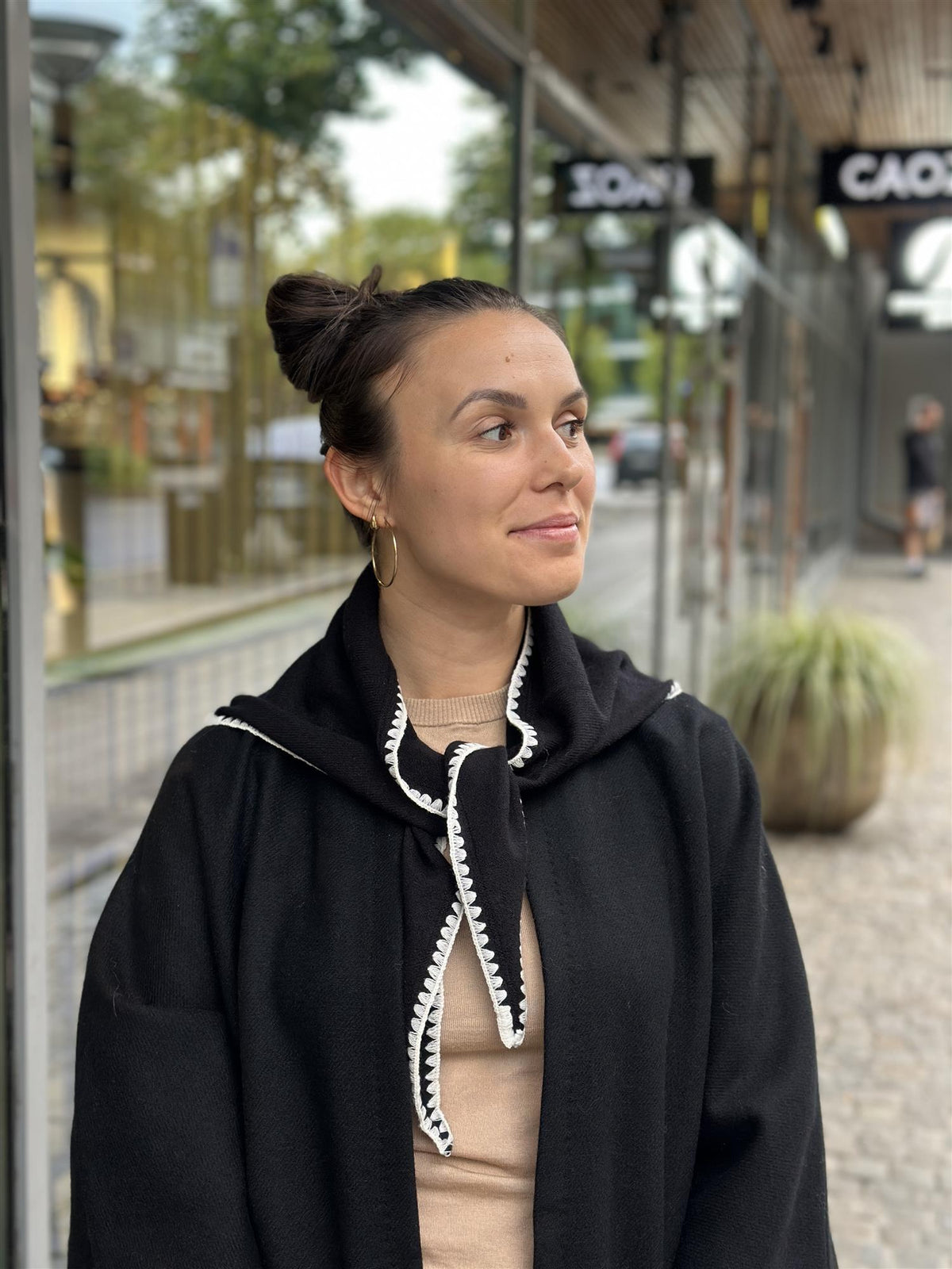 Mina Stitched Merino Scarf, Black