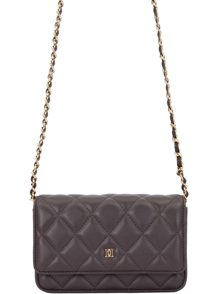 Leather Quilted Mini Bag, Chocolate Brown