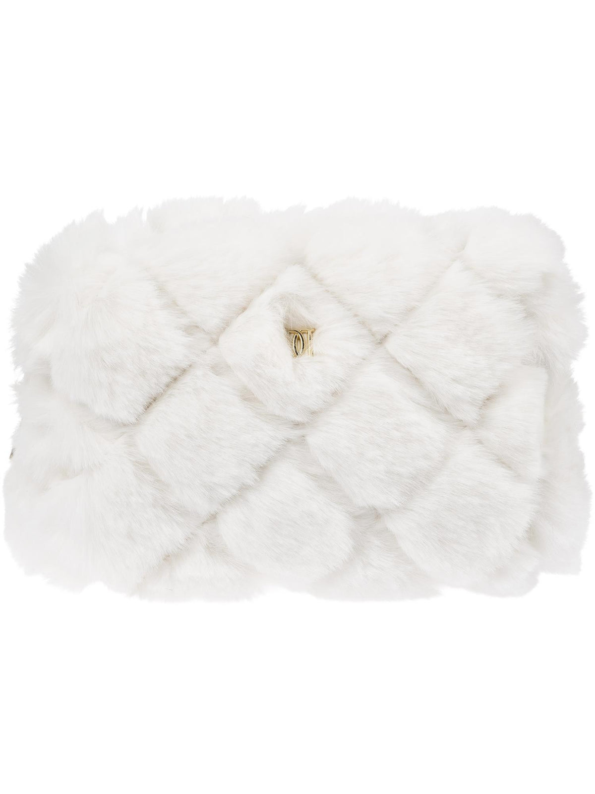 Faux Fur Quilted Make-Up Pouch Large, Off White