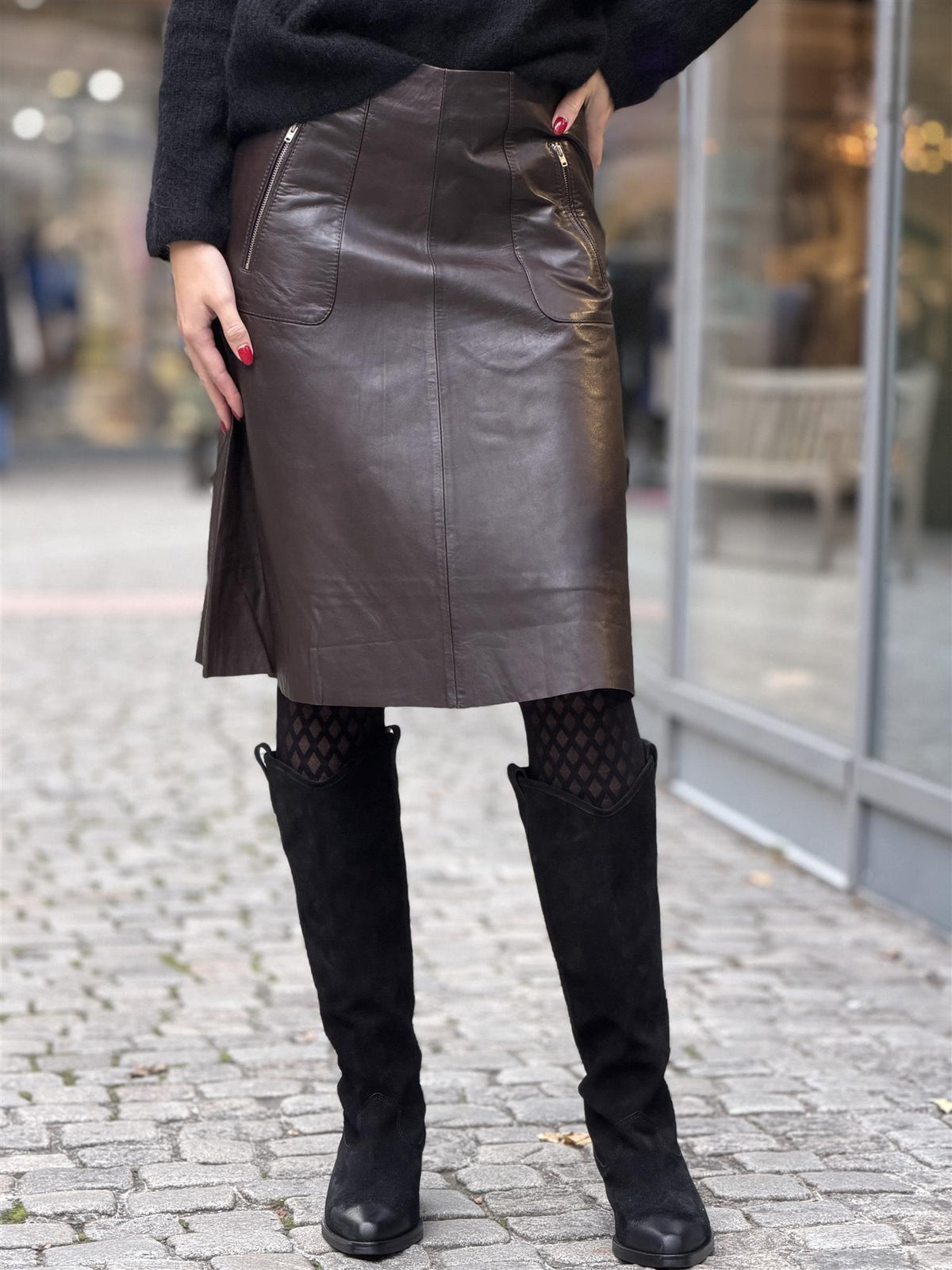 BTFHEIDI Leather Skirt, Brown