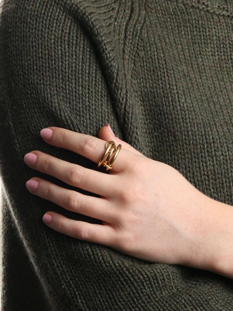 Irene - Stacked Ring Sleek Stainless Steel - Gold / Size 18