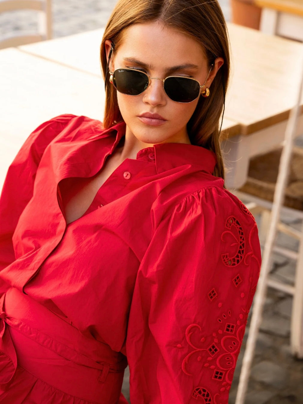 Amy Embroidered Blouse City Red Poplin
