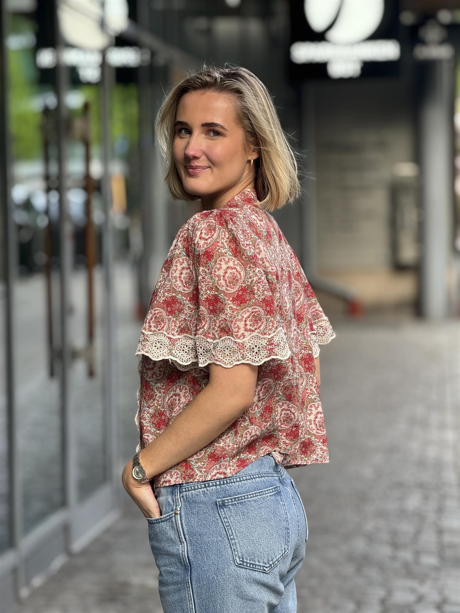 Cotton Slub Blouse, Red Paisley