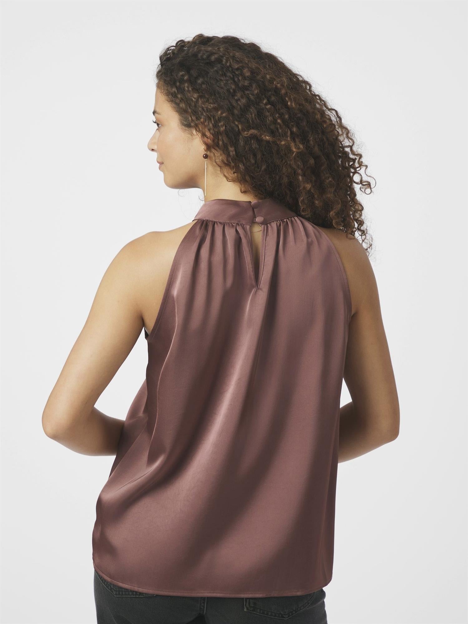 Rosette heavy Sateen Top, Dark Rose