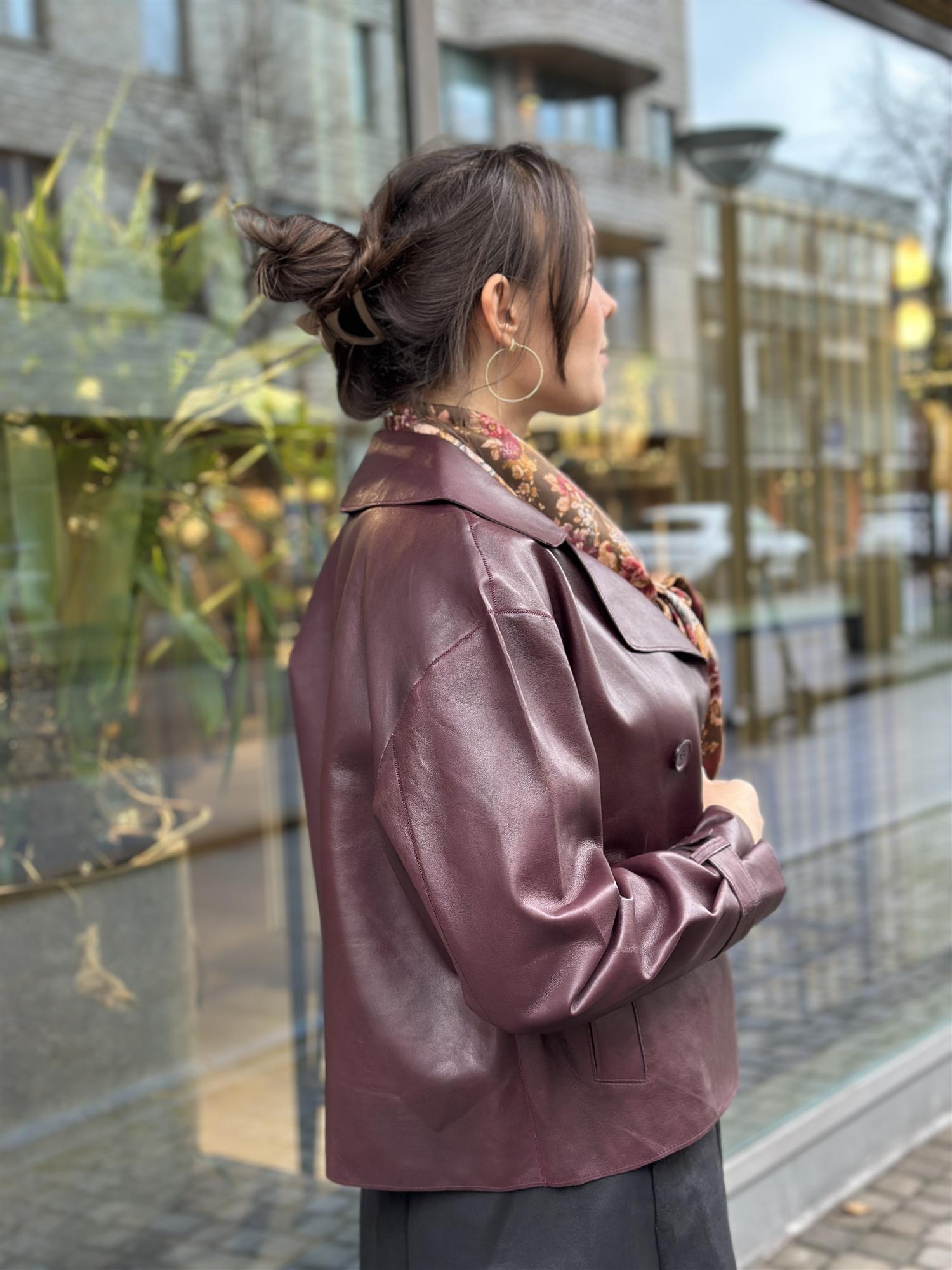 Short Leather Trenchcoat, Bordeaux
