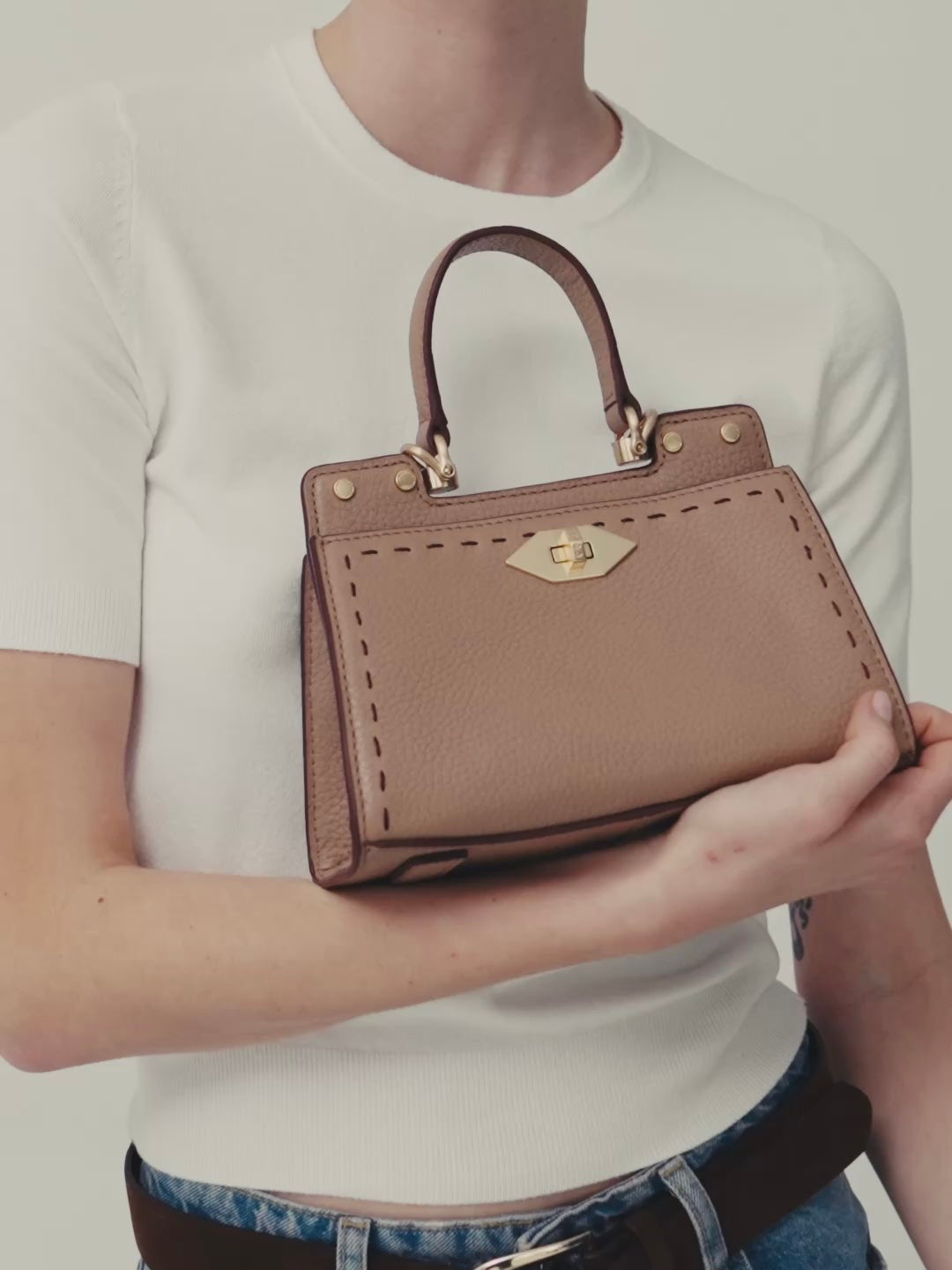 Trianon micro satchel bag, Beige/Bordeaux