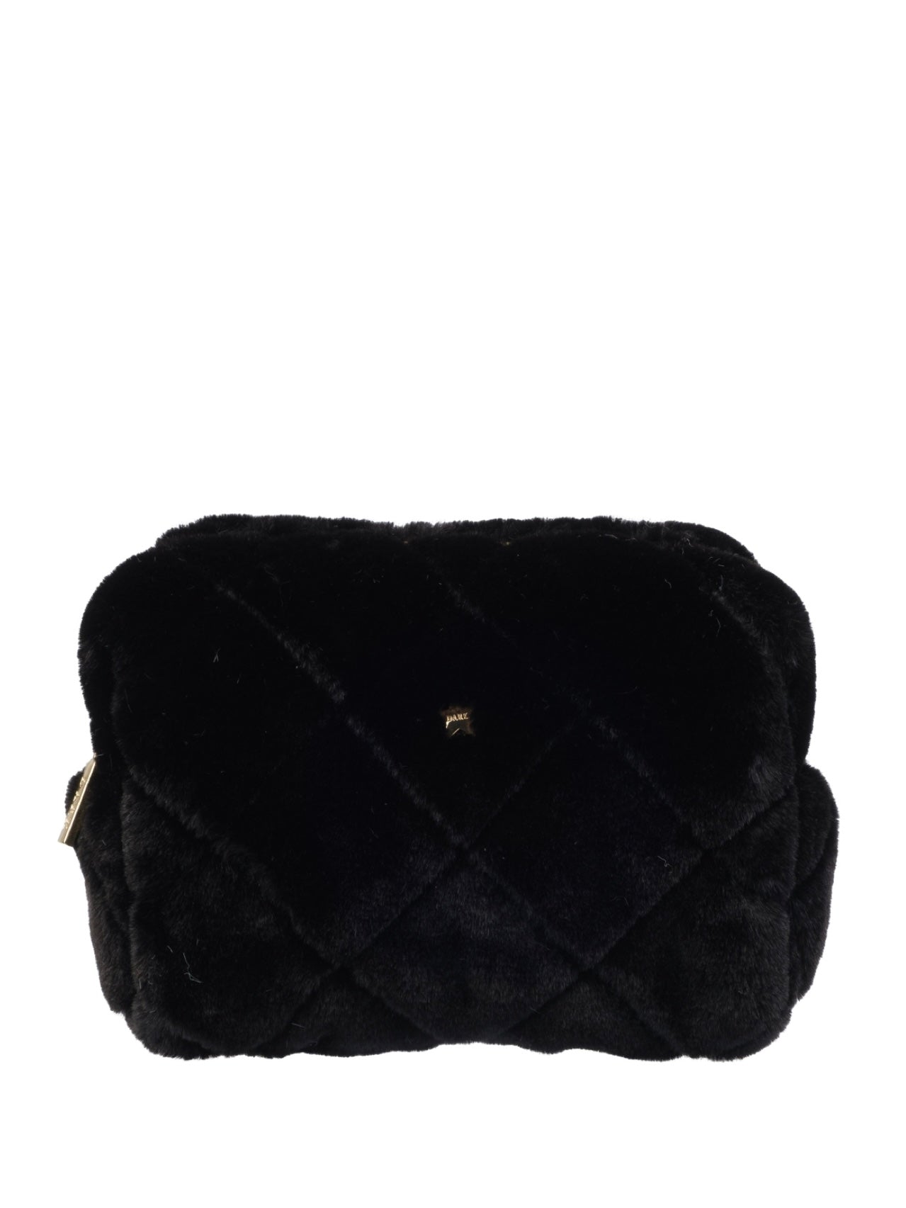Faux Fur Quilted Make-Up Pouch Small, Black