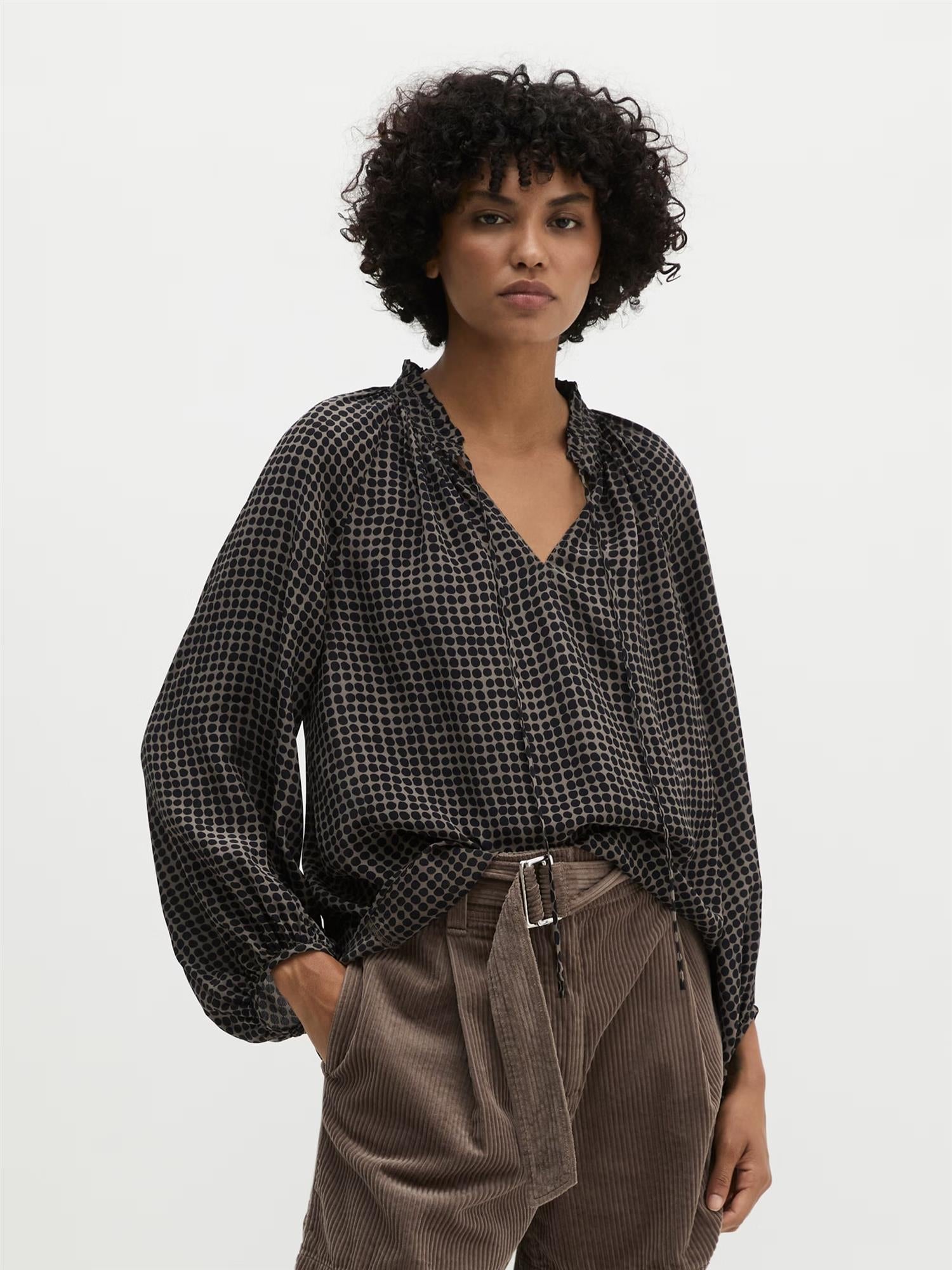 Woven Blouse Longsleeve, Medium Brown