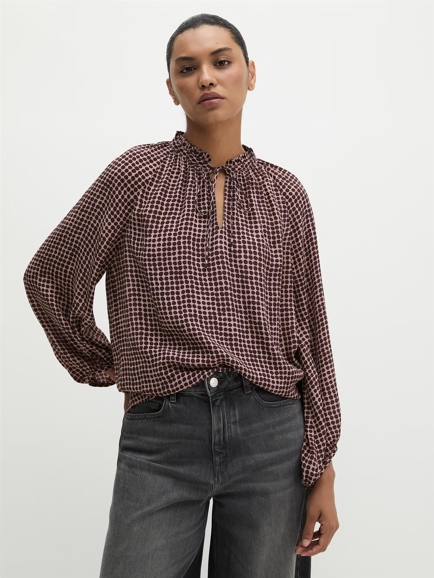 Woven Blouse Longsleeve, Dark Red