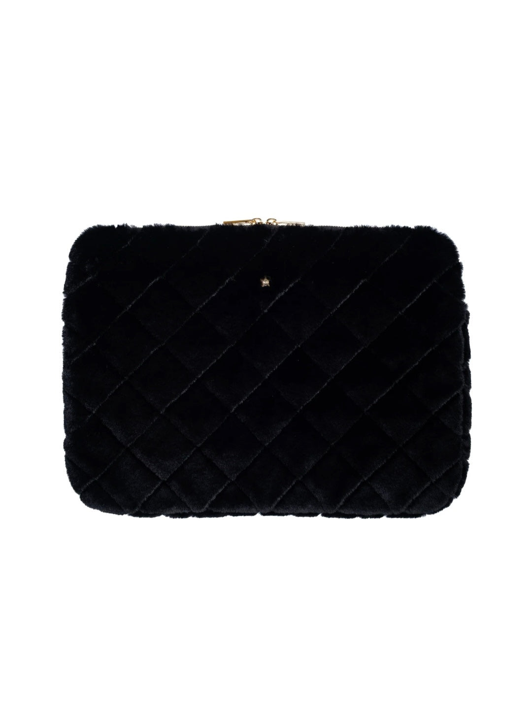 Faux Fur Quilted Mac Cover, Black
