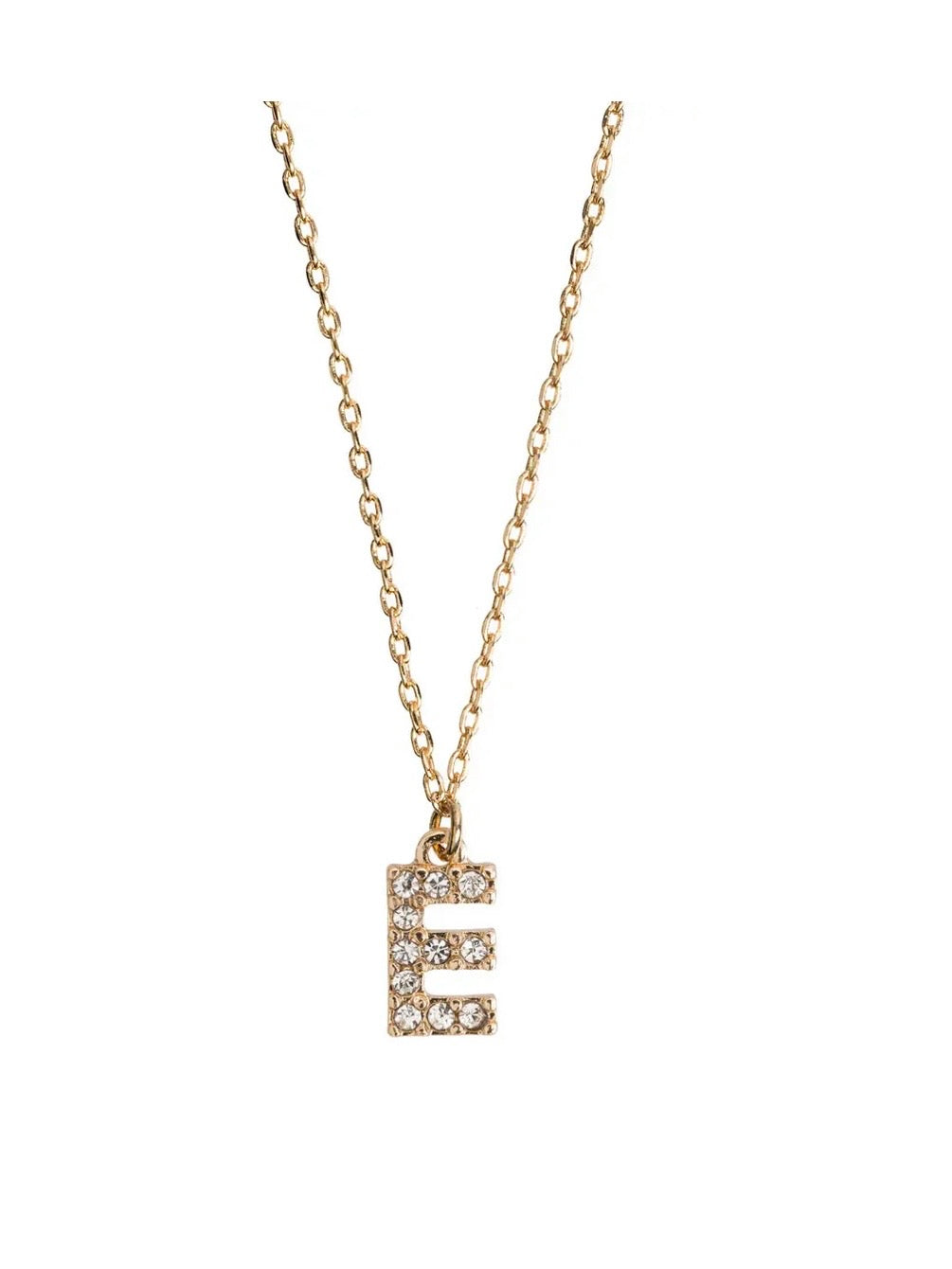 Juno - Crystal Letter Necklace Stainless Steel - E