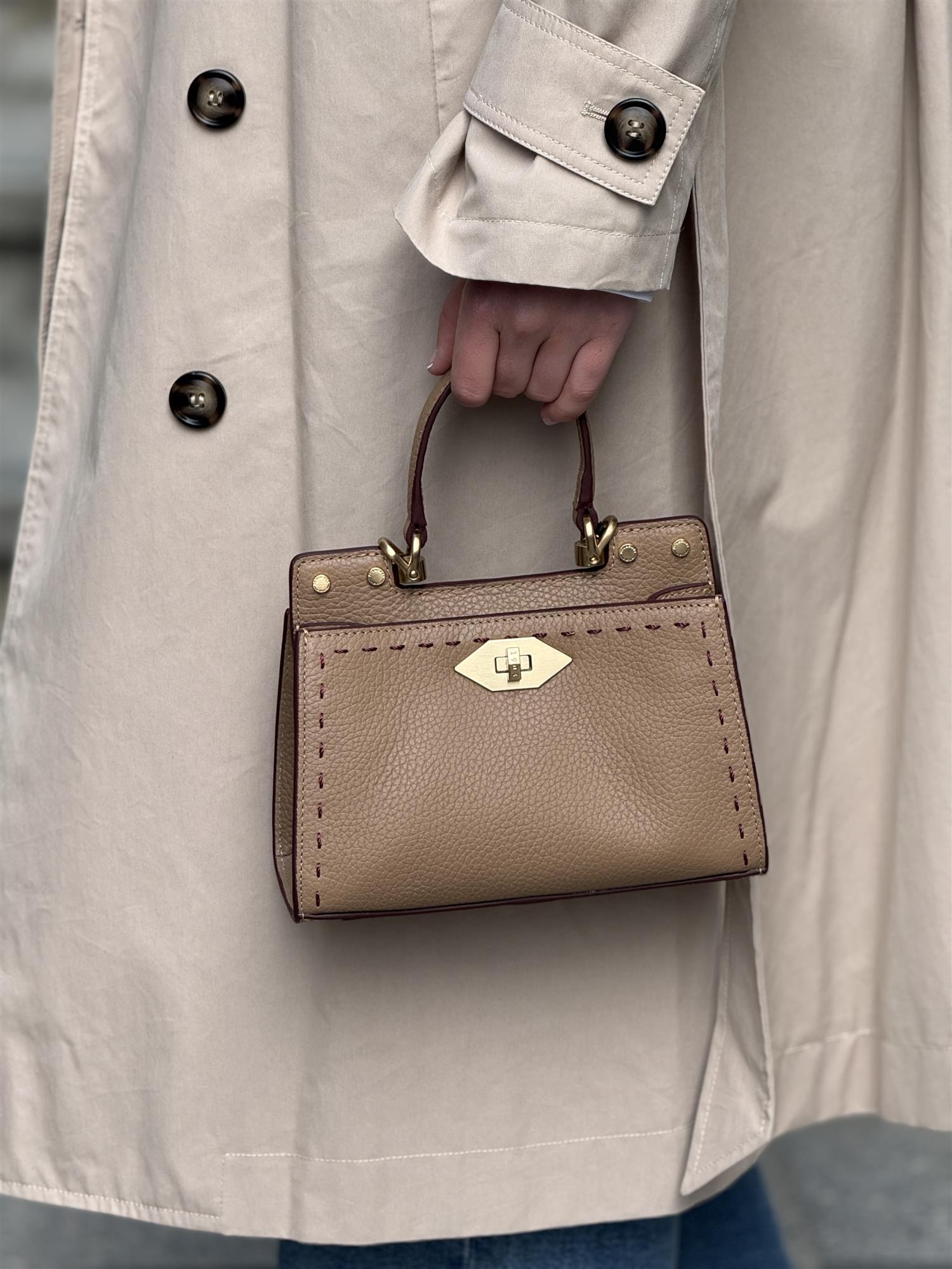 Trianon micro satchel bag, Beige/Bordeaux