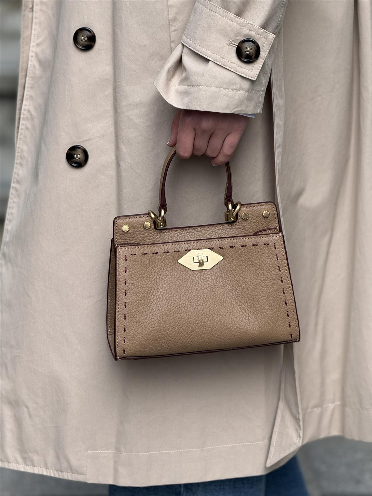 Trianon micro satchel bag, Beige/Bordeaux