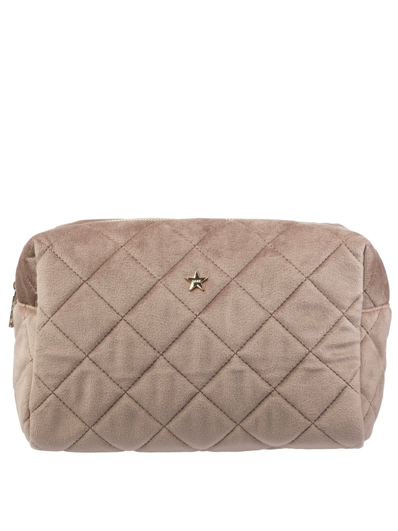 Velvet Square Quilted Make-Up Pouch Large, Taupe