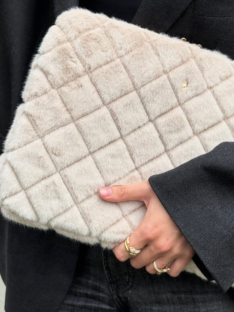 Faux Fur Quilted Mac Cover, Sand